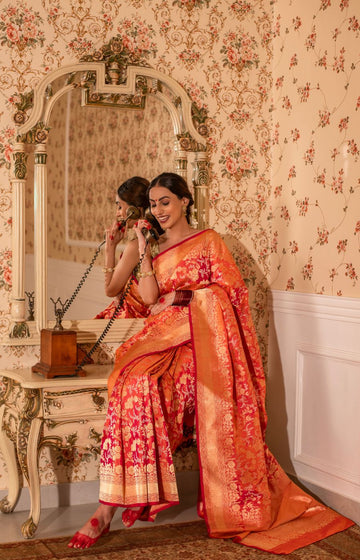 Traditional Two-Tone Kadwa Jangla Sona-Rupa Katan Silk Saree