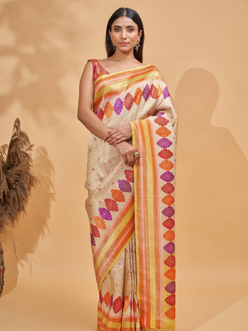 Ila (Beige Tanchoi Meenakari Border Saree)