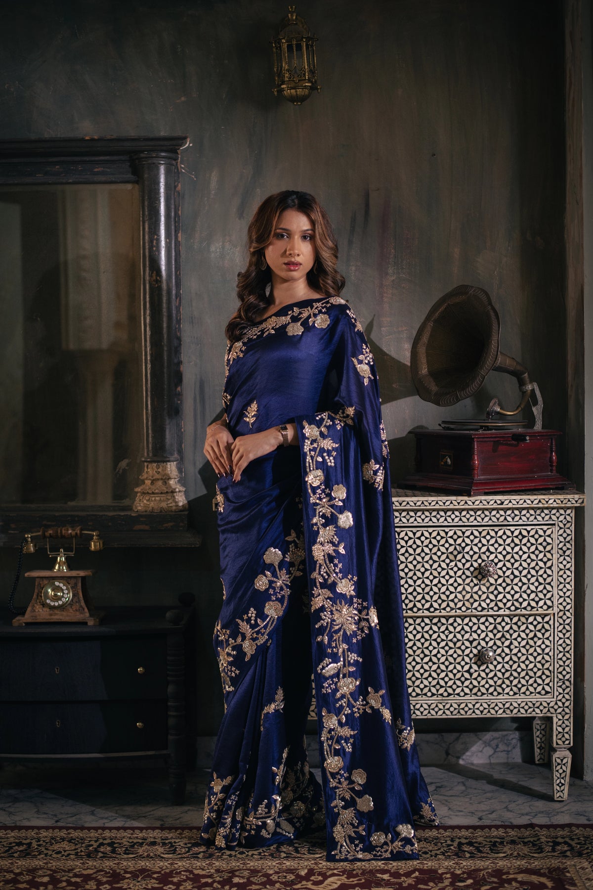 Nishitha (Midnight Blue Zardosi Organza Saree)