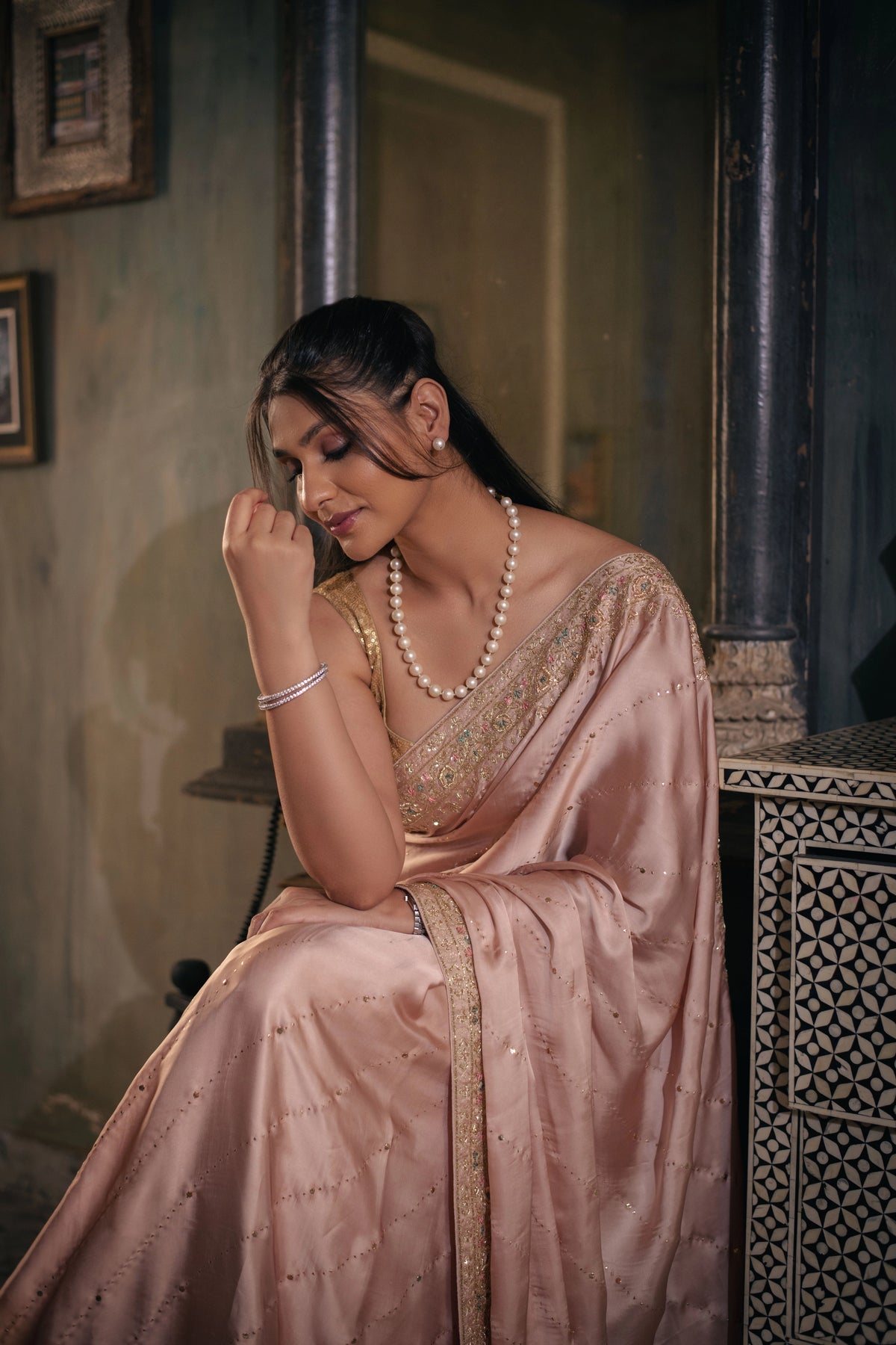 Padmalekha (Baby Pink Zardozi Mushru Saree)