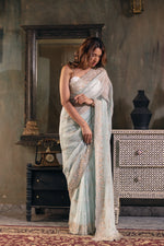 Aakashini (Powder Blue Zardozi Organza Saree)