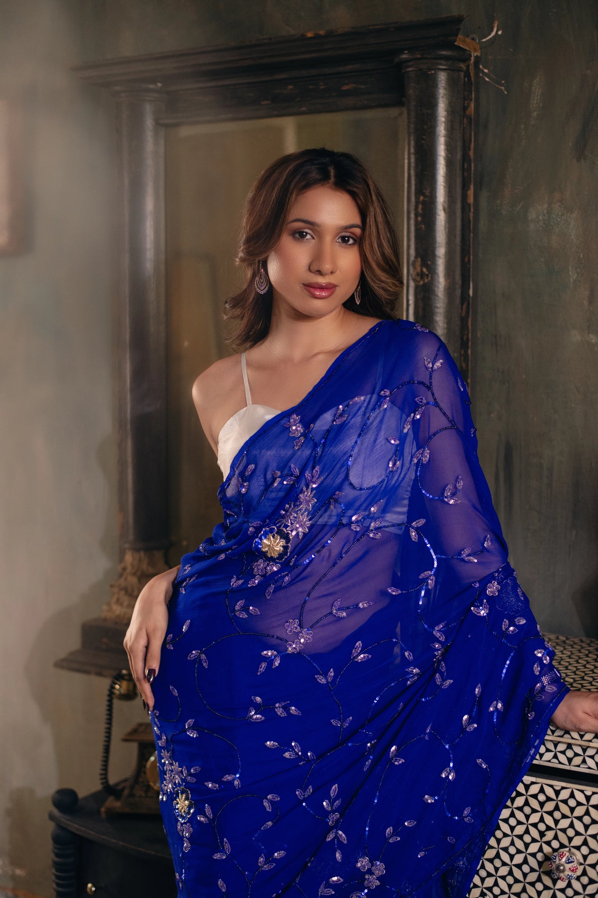 Nilashri (Royal Blue Sequin Chiffon Saree)