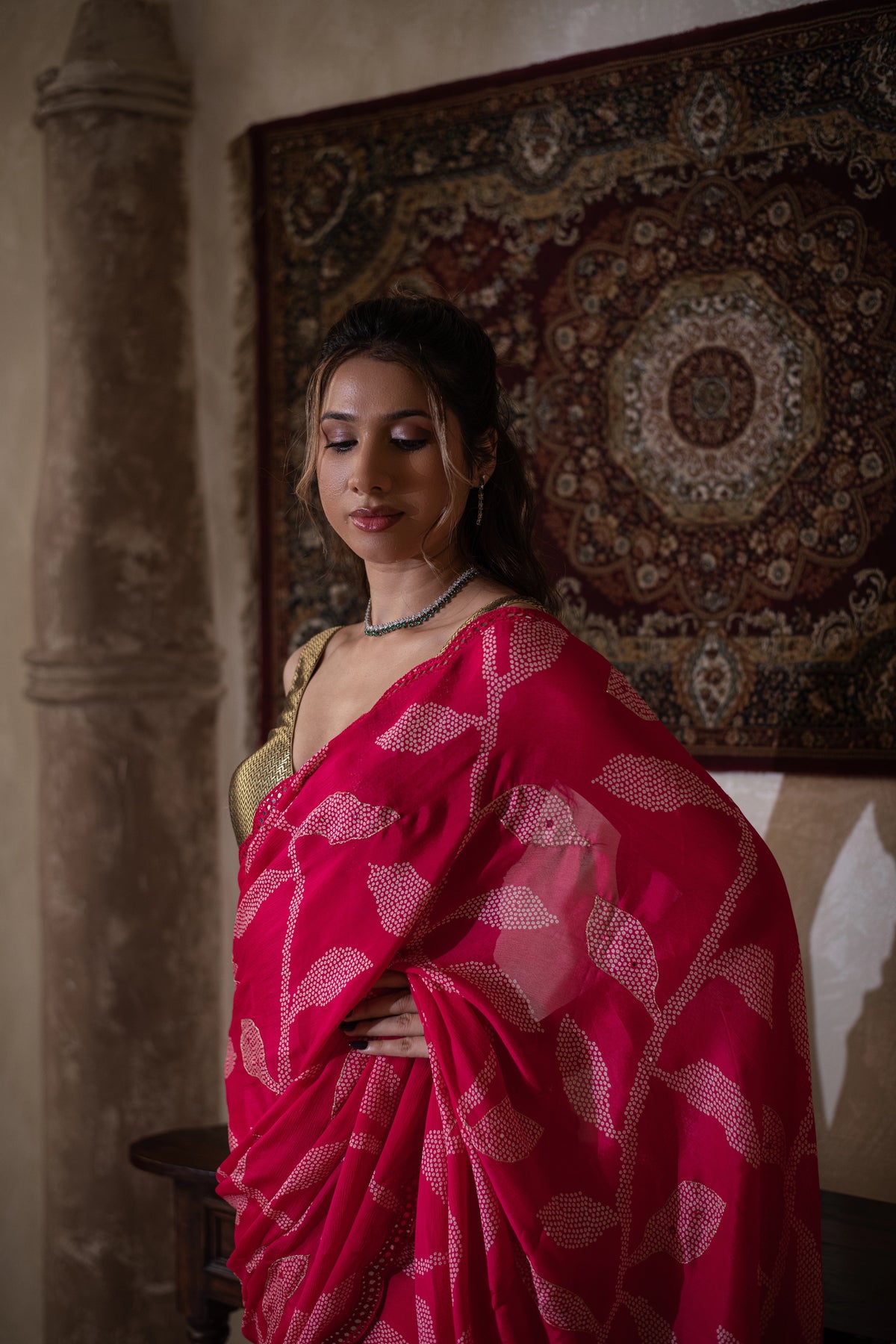 Rangmayuri (Pink Bandhani Mirrorwork Chiffon Saree)