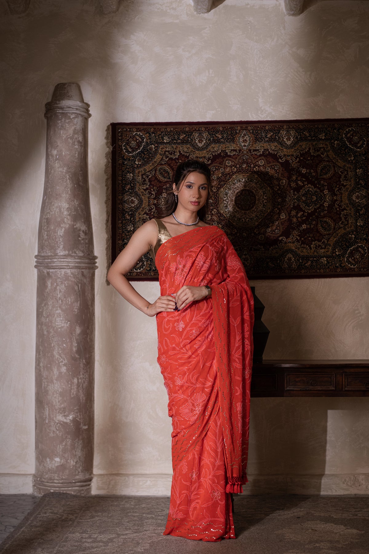 Noorjahan (Pure Georgette Chikankari Mukaish Saree)