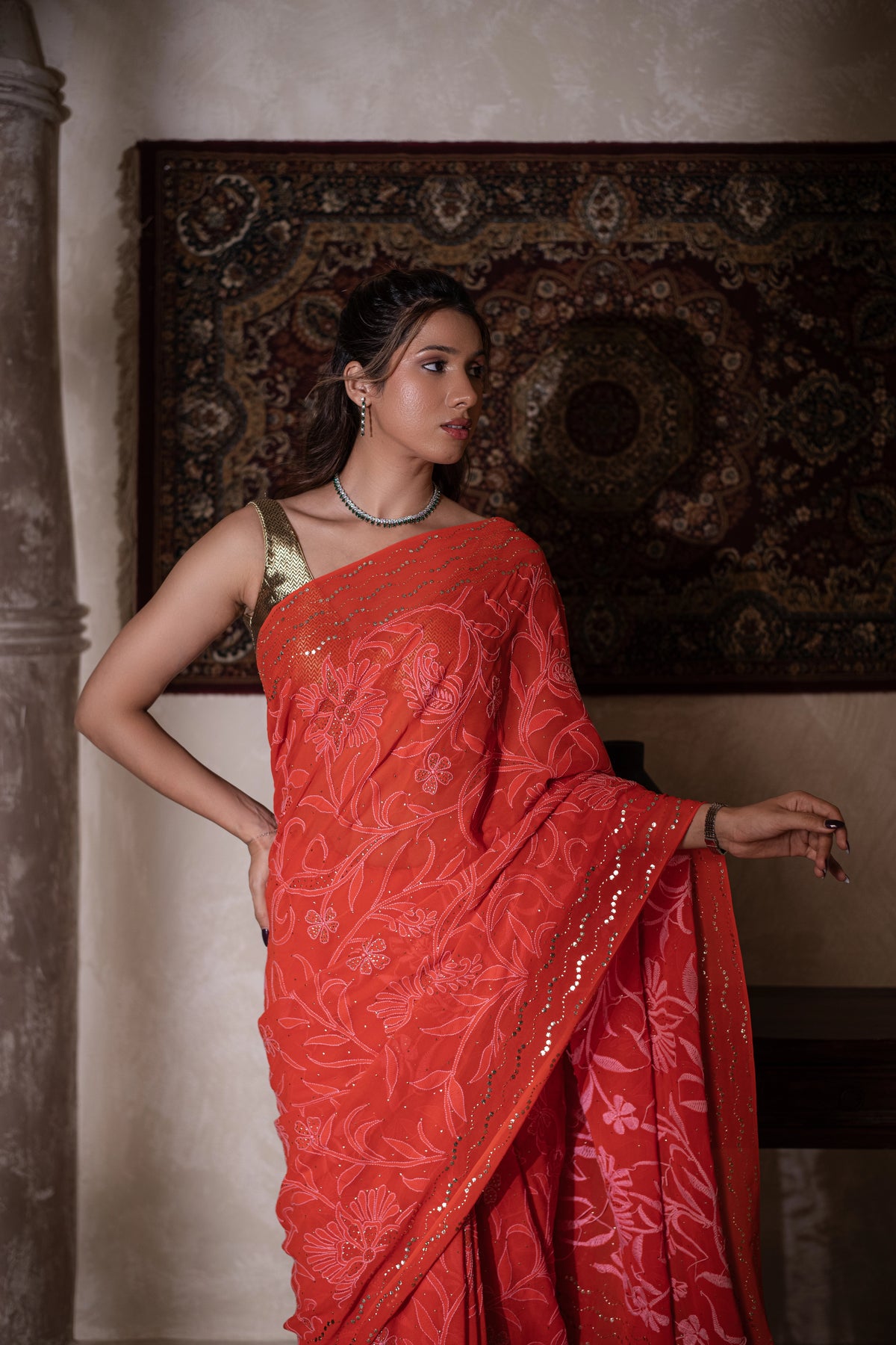 Noorjahan (Pure Georgette Chikankari Mukaish Saree)