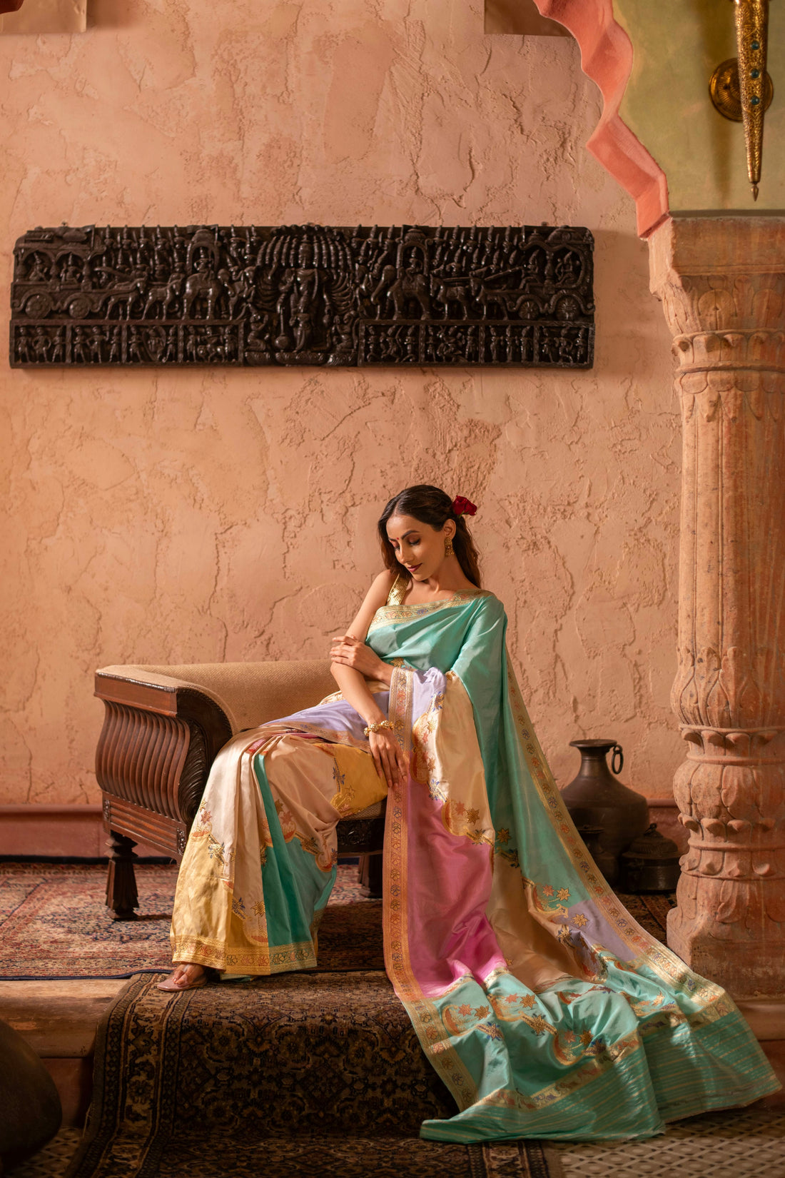 Exquisite Bright Shade Rangkat Weave Saree