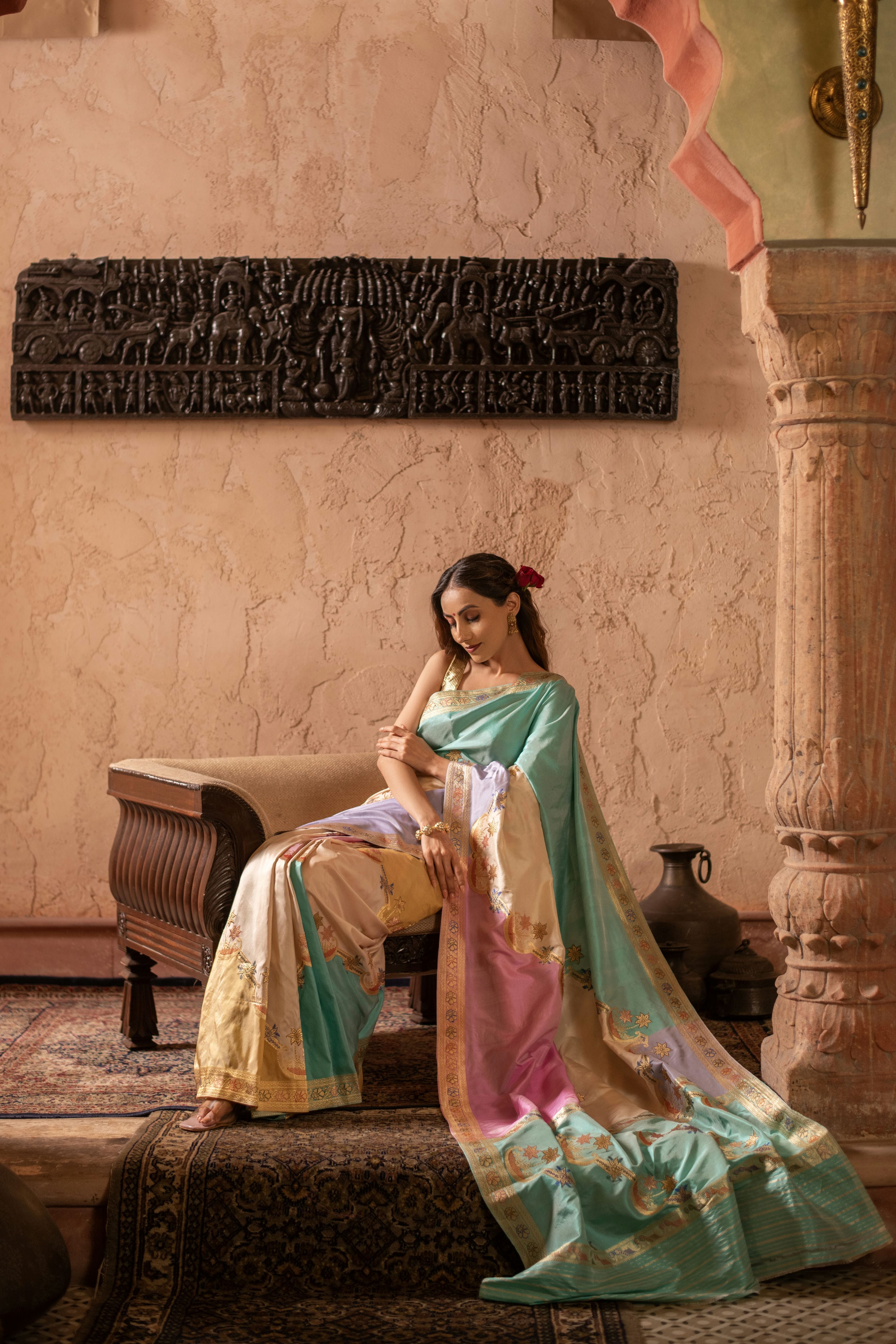 Exquisite Bright Shade Rangkat Weave Saree