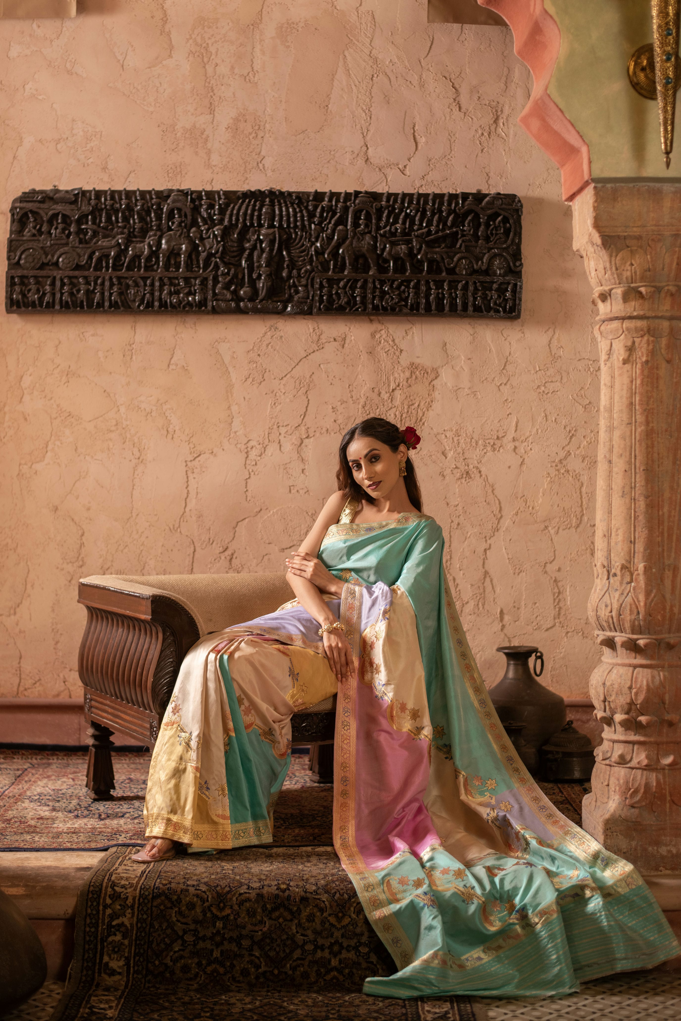 Exquisite Bright Shade Rangkat Weave Saree