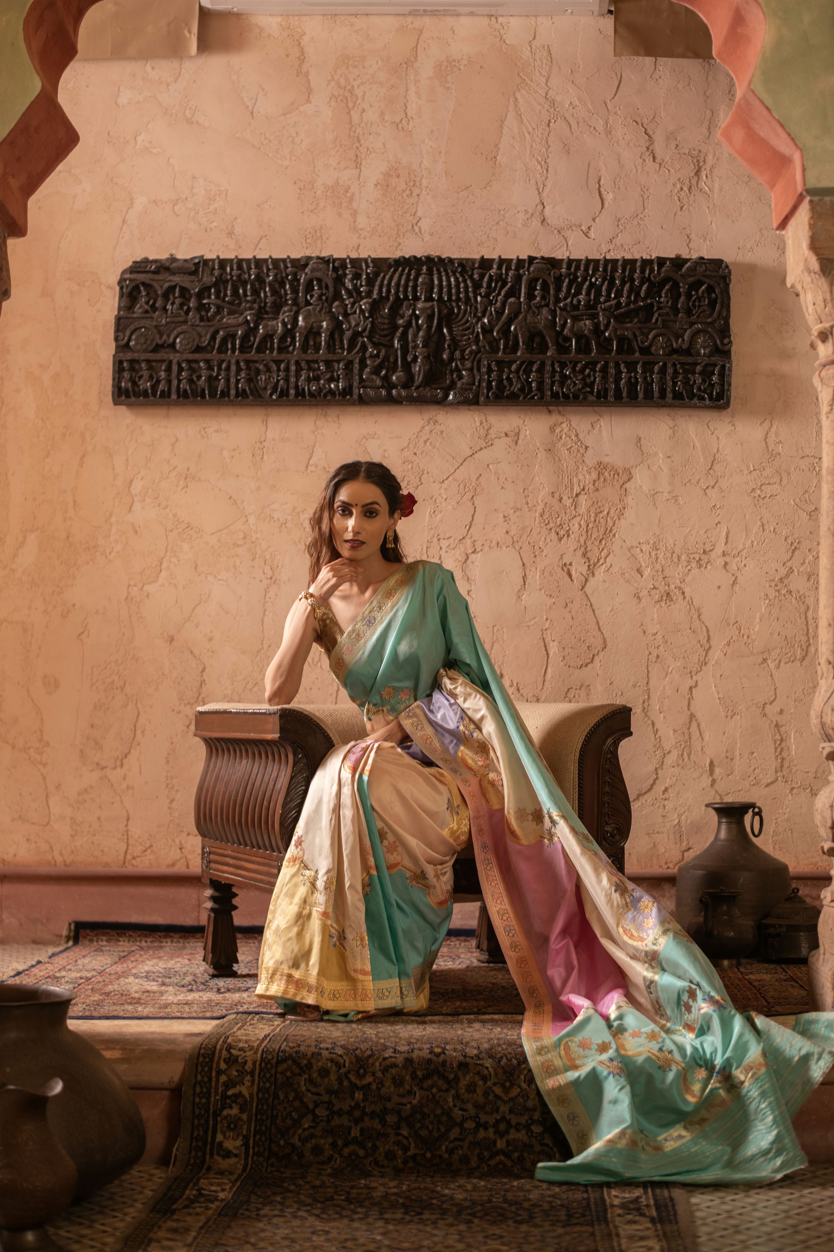 Exquisite Bright Shade Rangkat Weave Saree