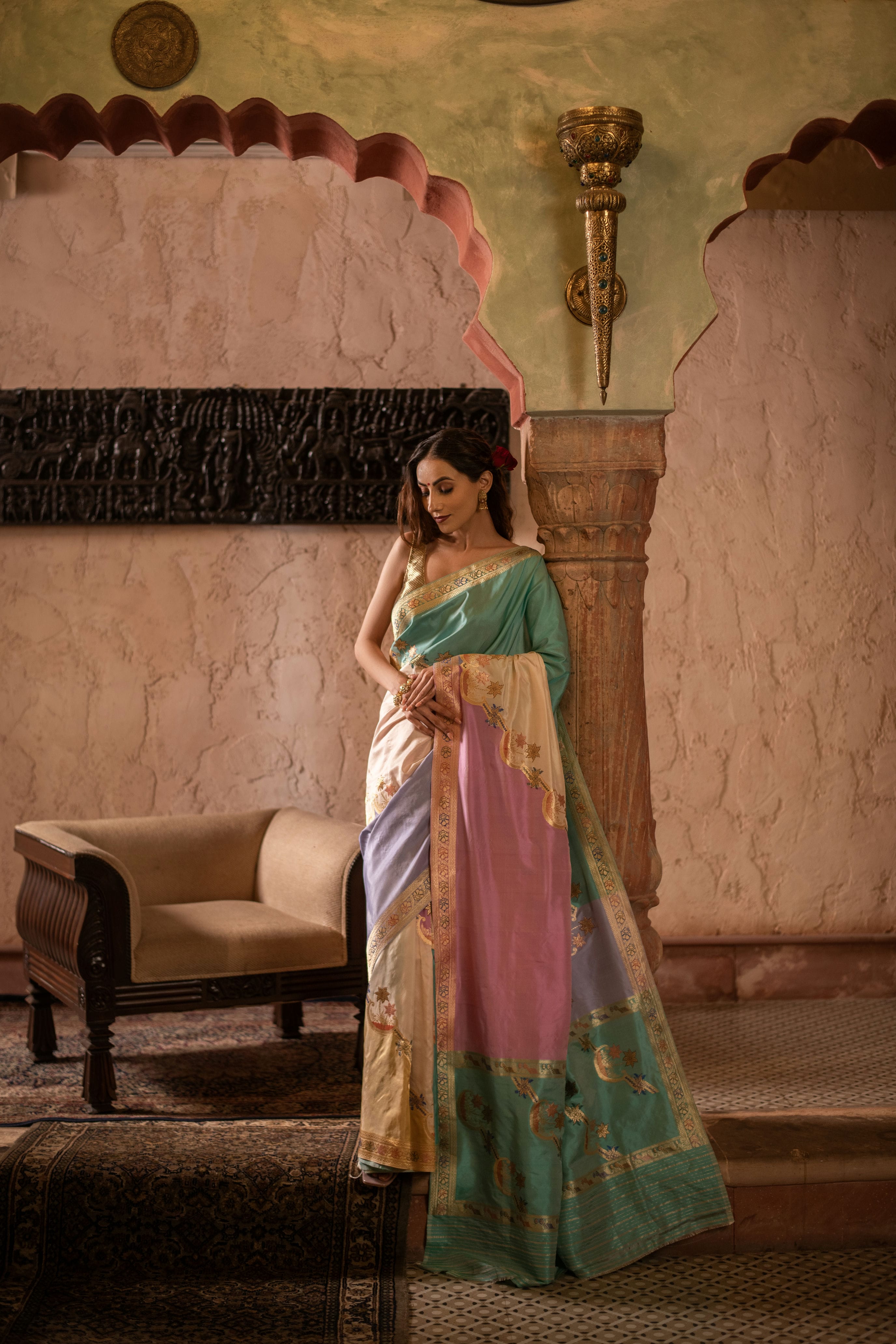 Exquisite Bright Shade Rangkat Weave Saree