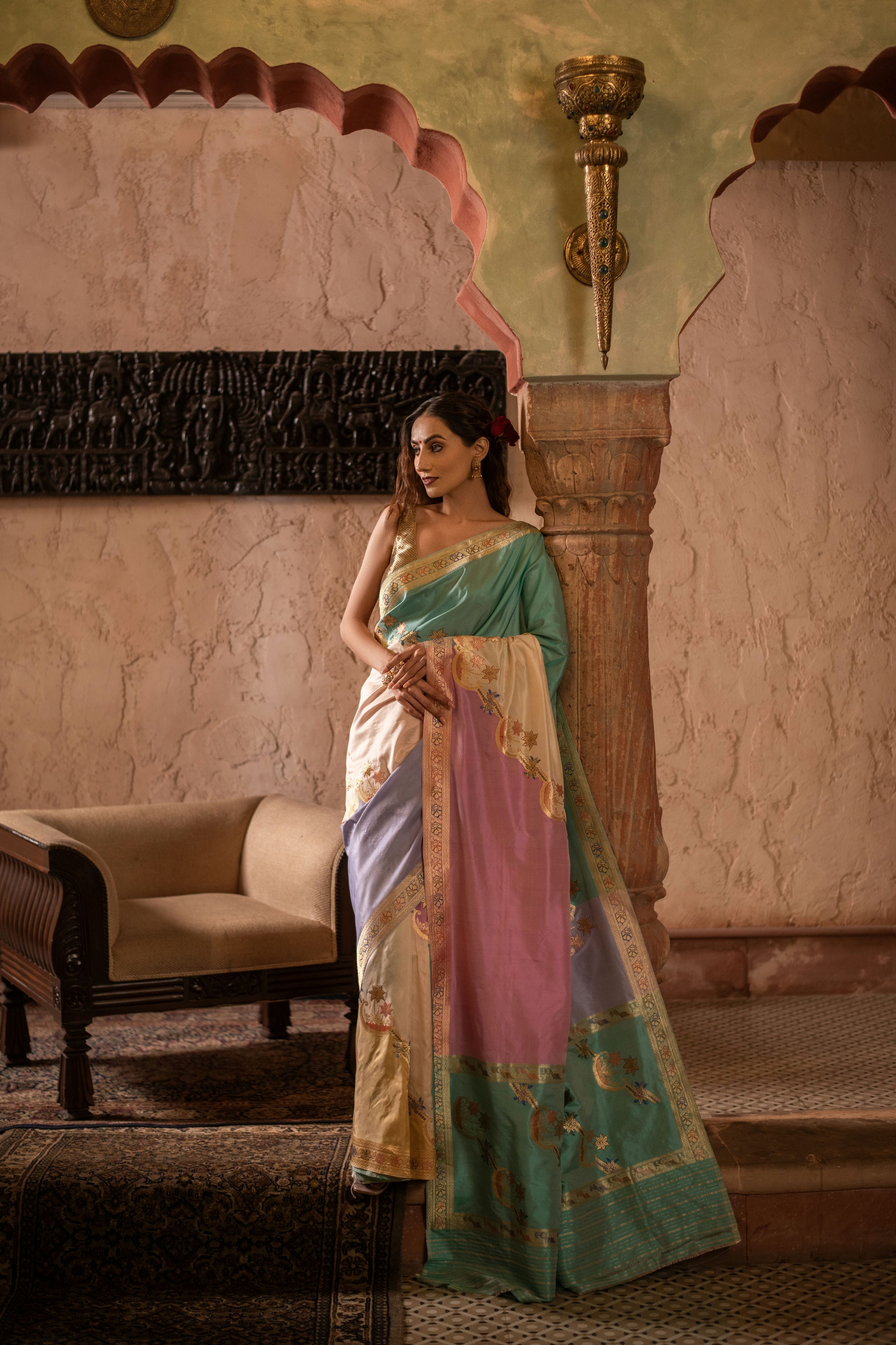 Exquisite Bright Shade Rangkat Weave Saree