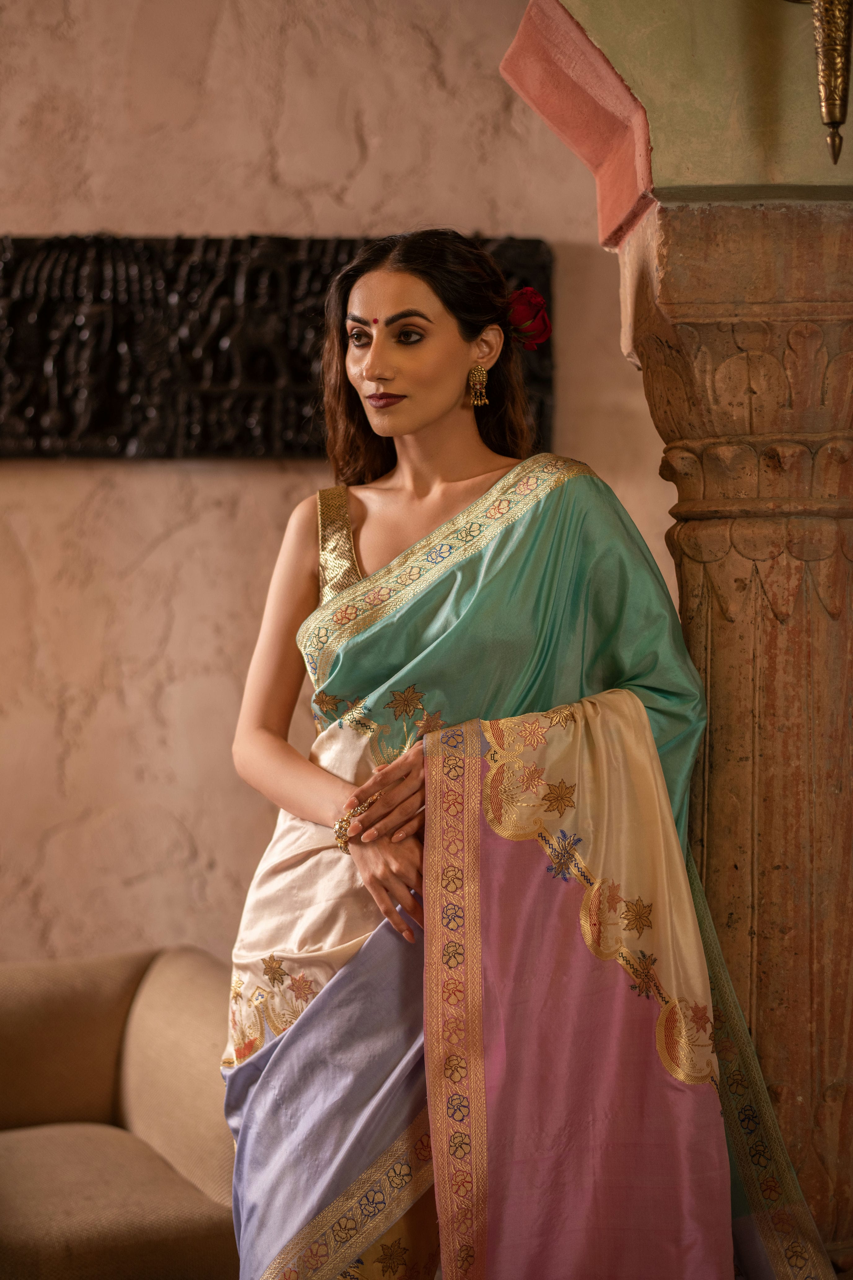 Exquisite Bright Shade Rangkat Weave Saree