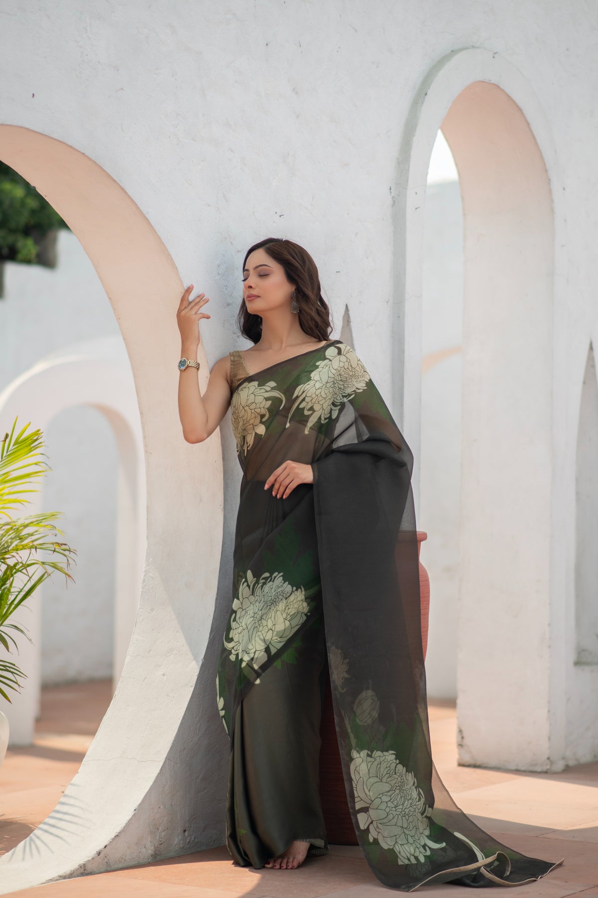Nabholika (Ethereal Printed Kora Mushru Saree)