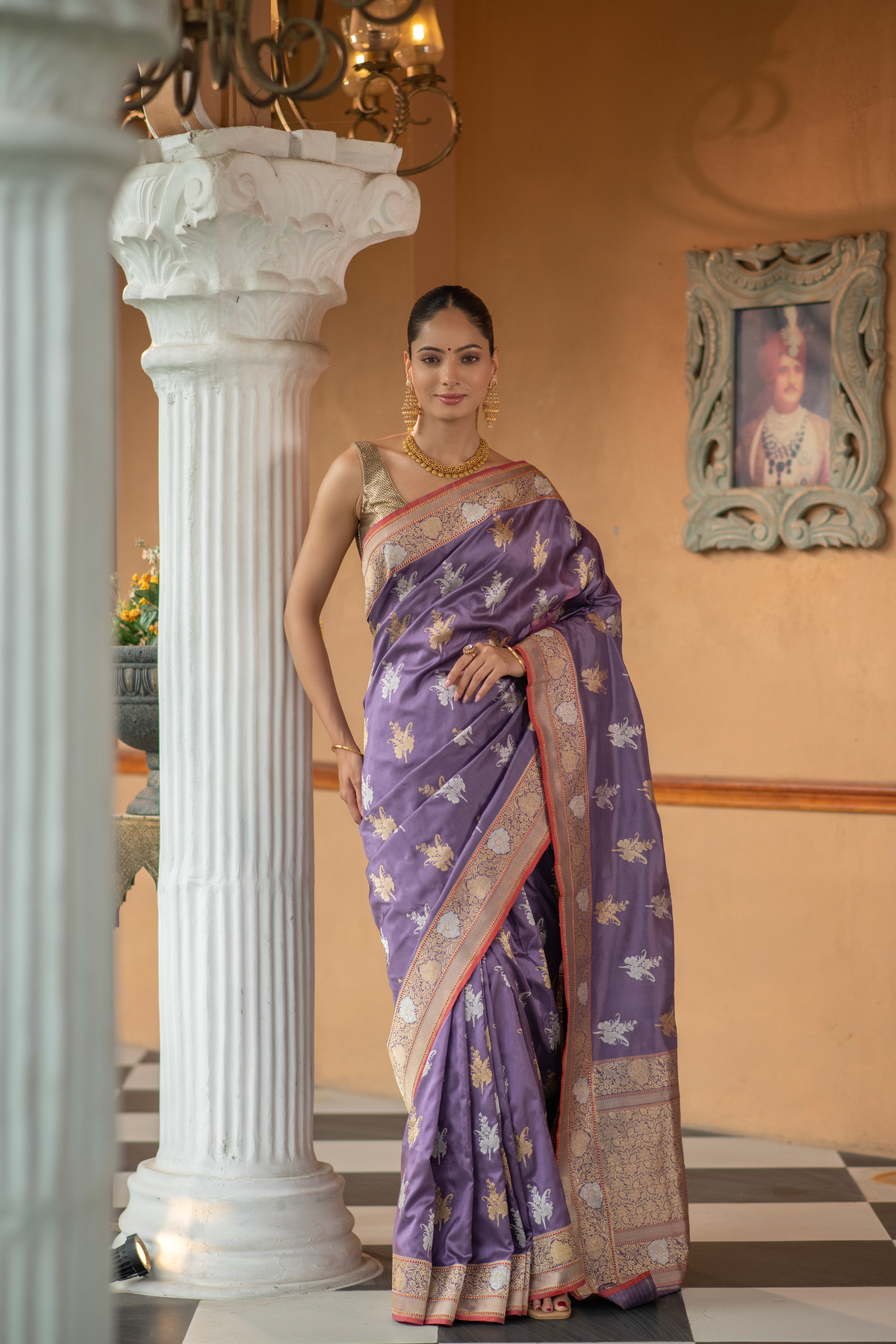 Saubhagyika (Mauve Sona Rupa Kadwa Saree)