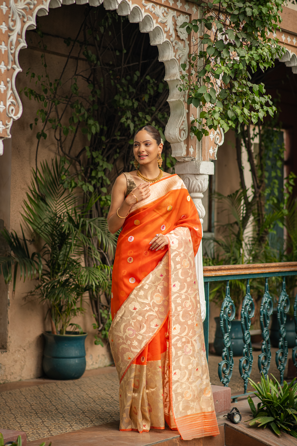 Arunprabha (Orange Kadwa Jamdani Kora Saree)