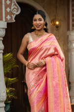 Kusumika (Pink Floral Meenakari Brocade Saree)