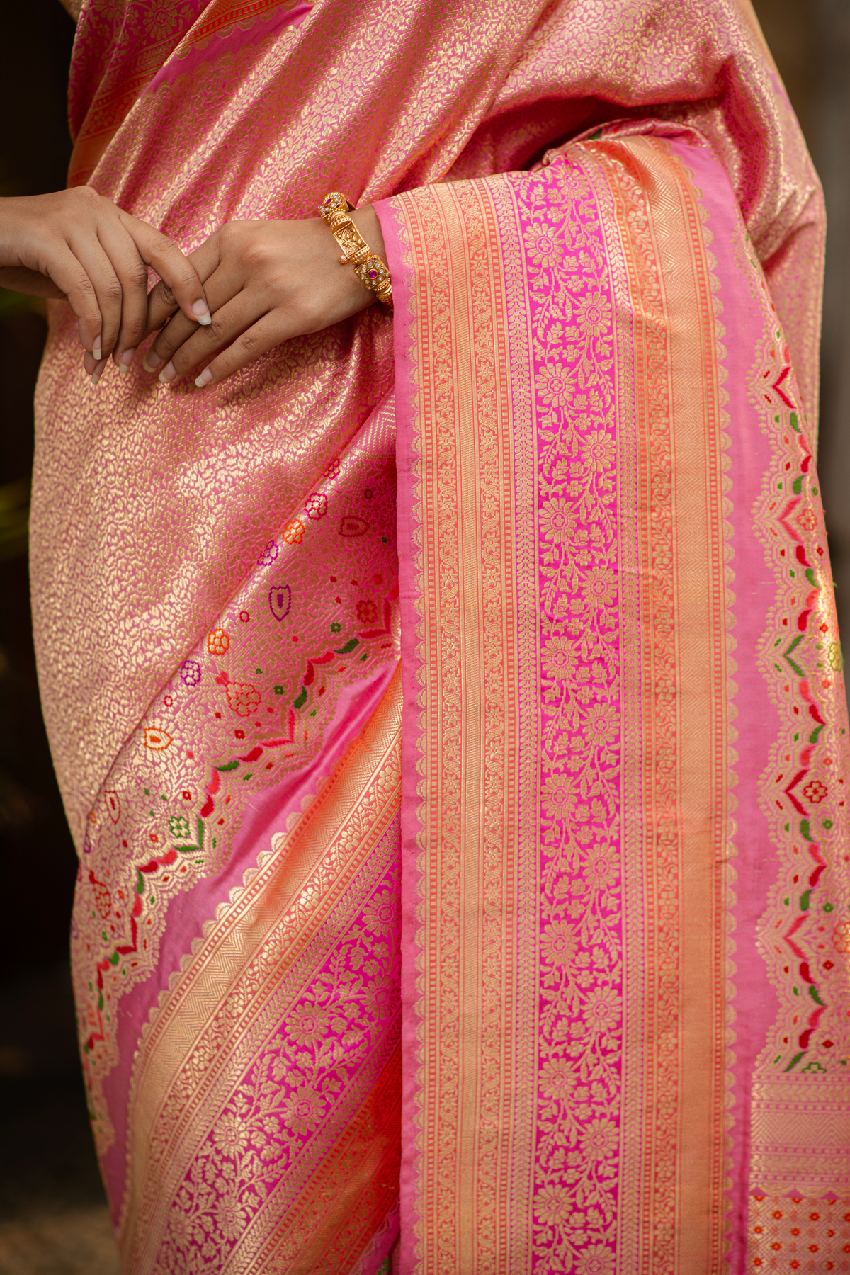 Kusumika (Pink Floral Meenakari Brocade Saree)