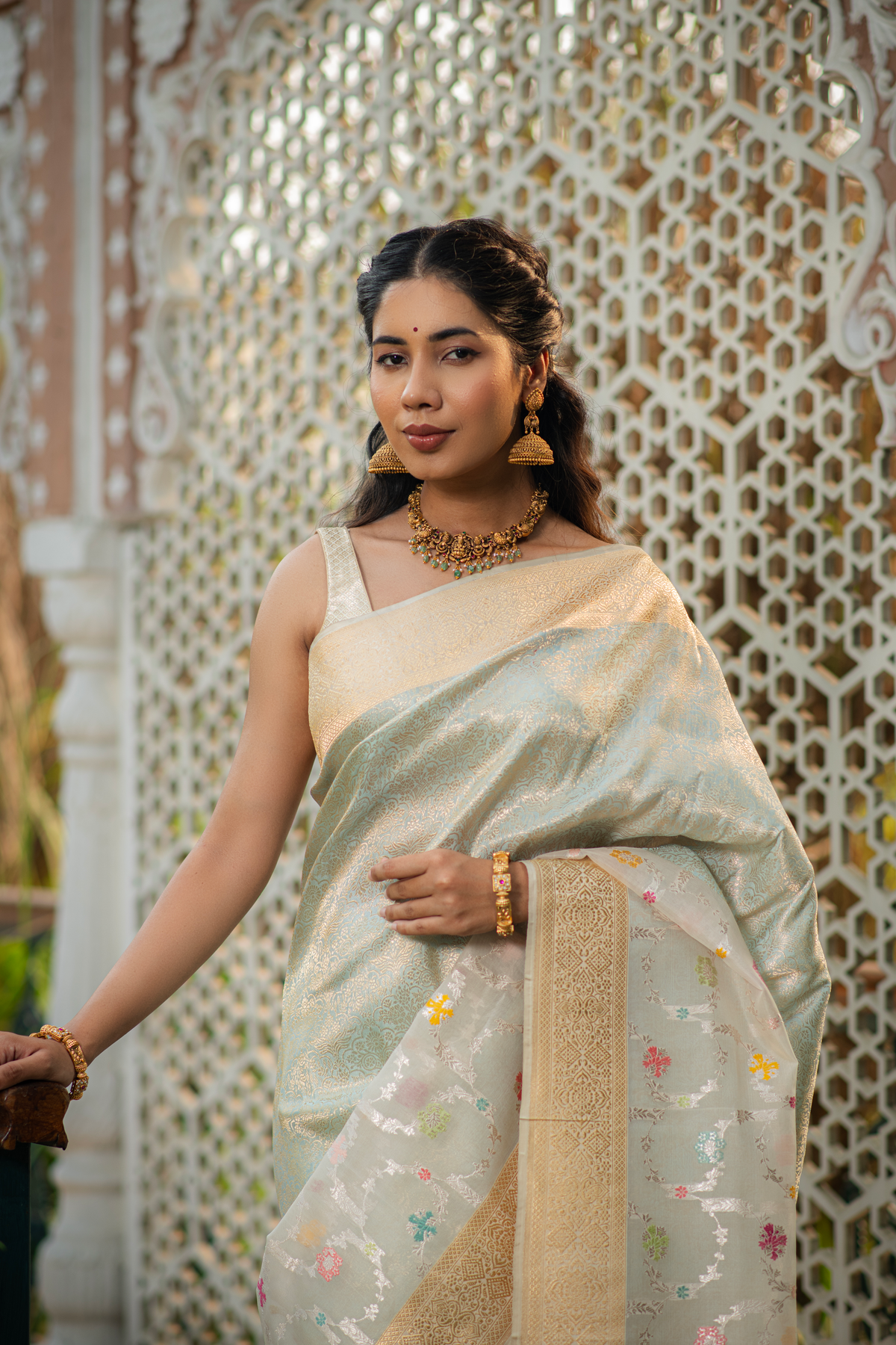 Indunila (Ice Blue Brocade Banarasi Saree)