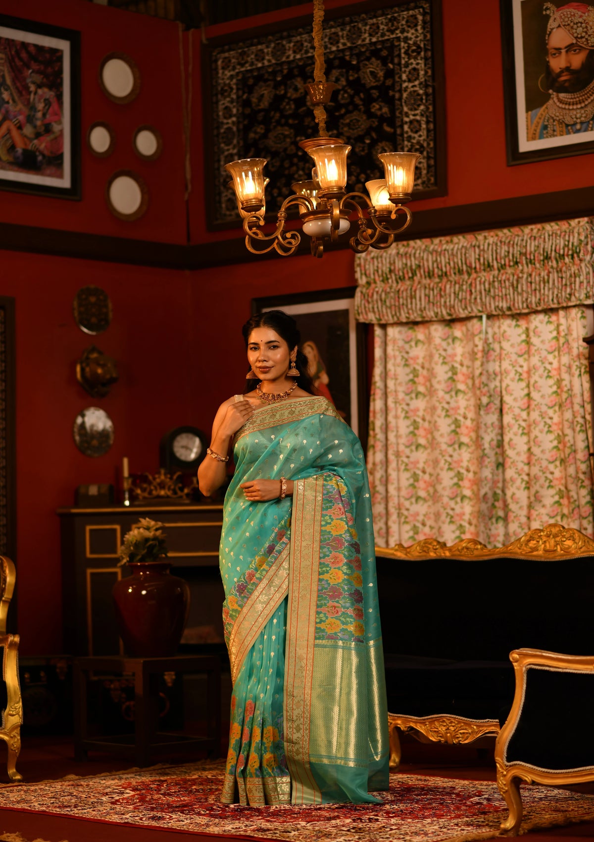Nityashri (Turquoise Meenakshi Kora Saree)