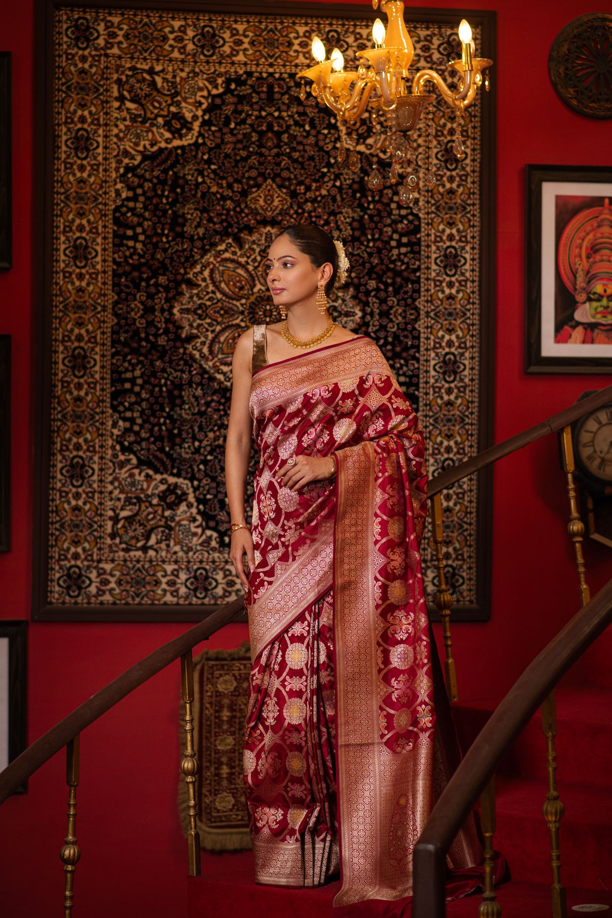 Shriniketa (Maroon Meenakari Jangla Saree)