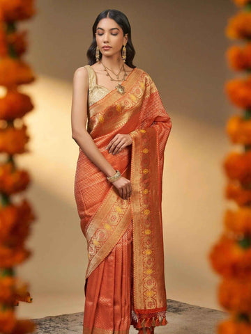 Himadri (Tanchoi Georgette Burnt Orange Saree)