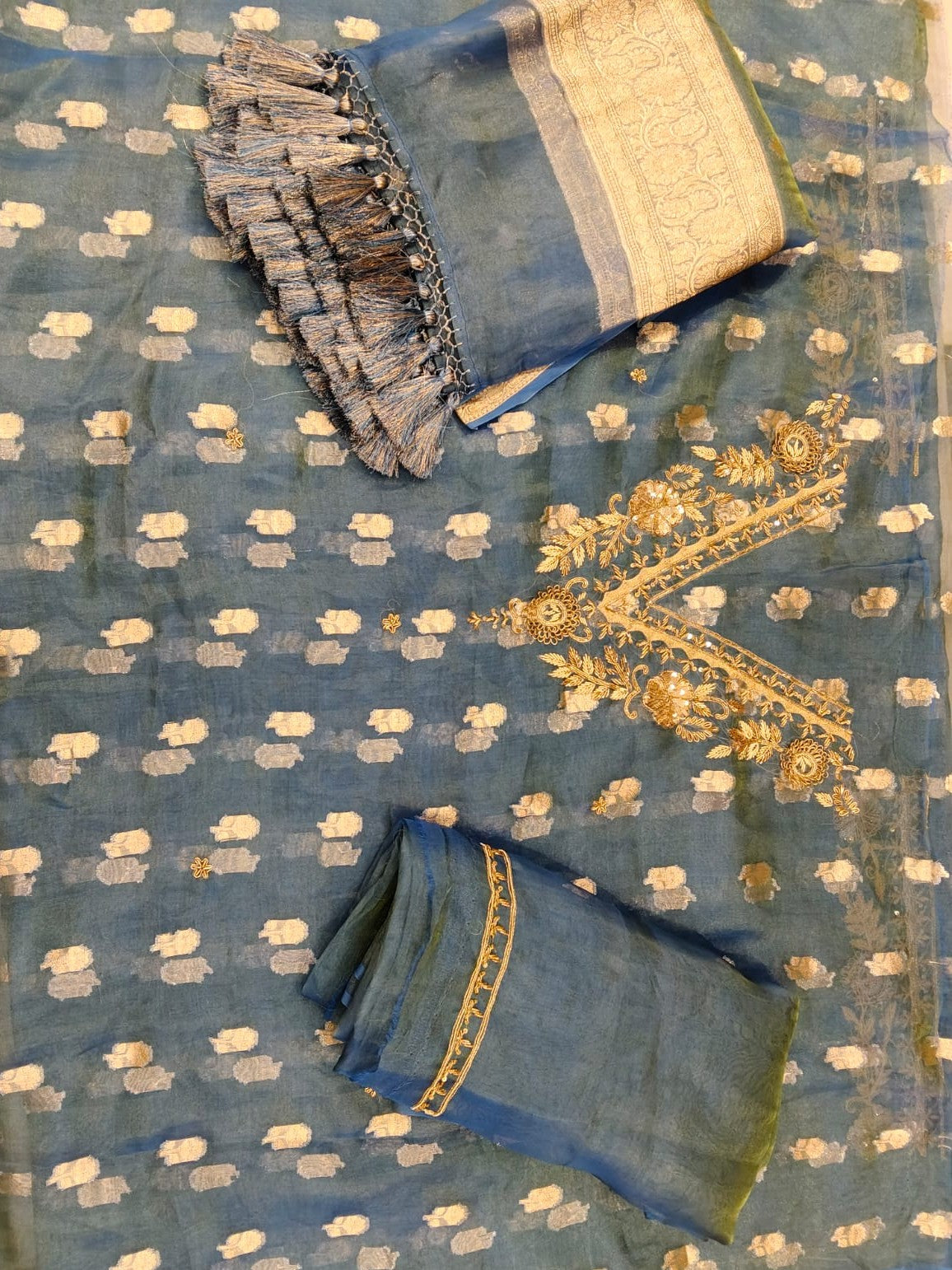 Pushpadhya (Radiant Tissue Dabka Suit)