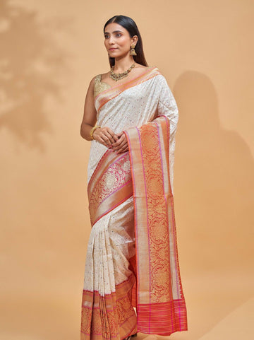 Chandralekha (White and Red Kadiyal Saree)