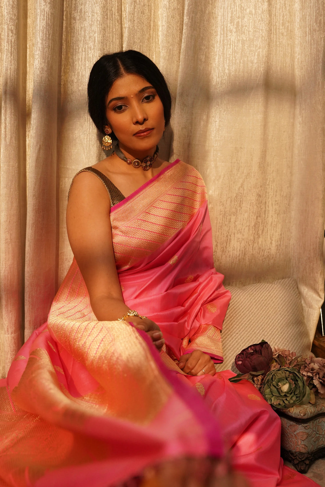 Pure Katan Silk Kadwa Banarasi Saree – Pink (Dummy)