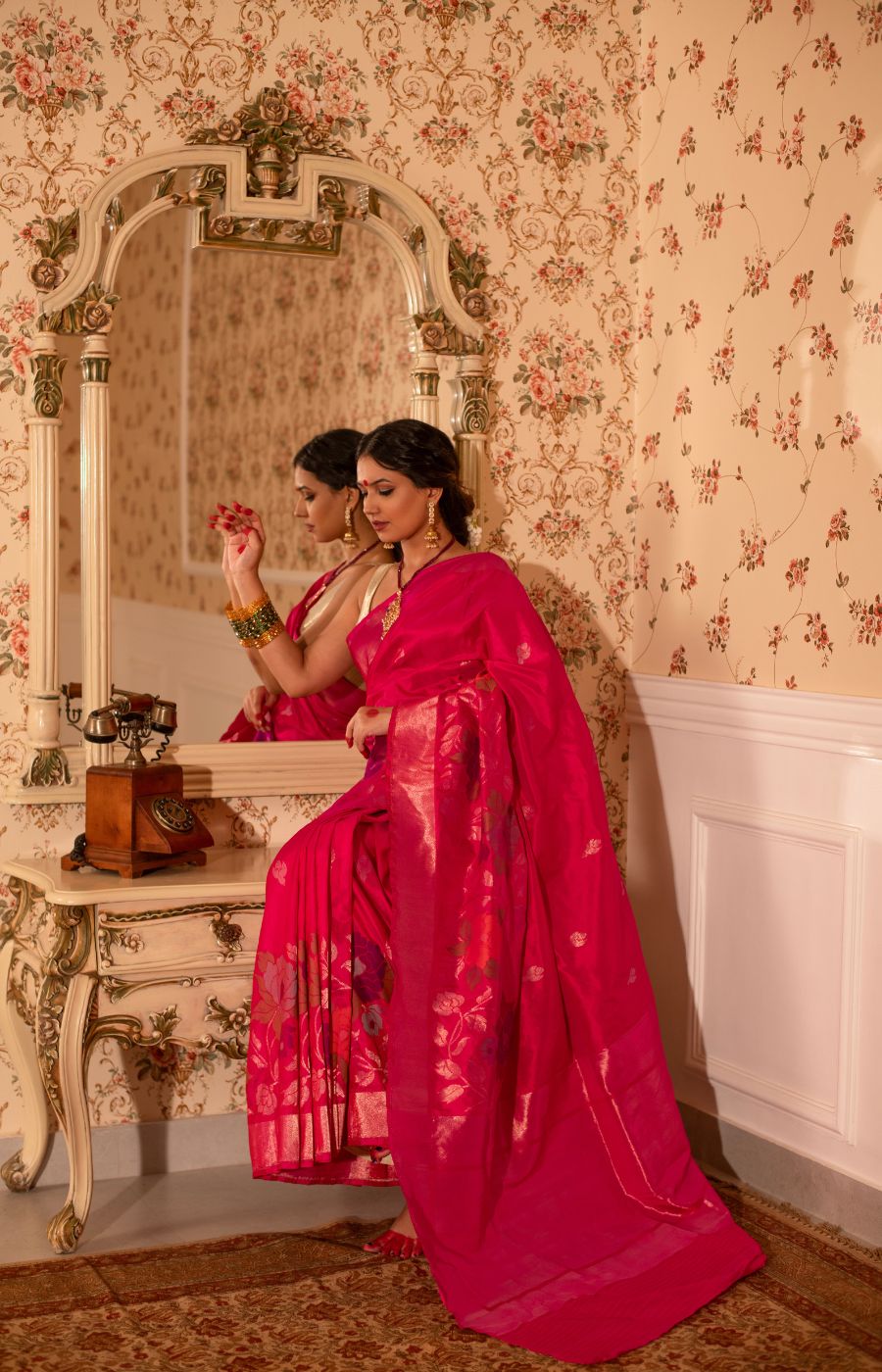 Ethereal Real Zari Iktara Weave Jamdani Katan Silk Saree