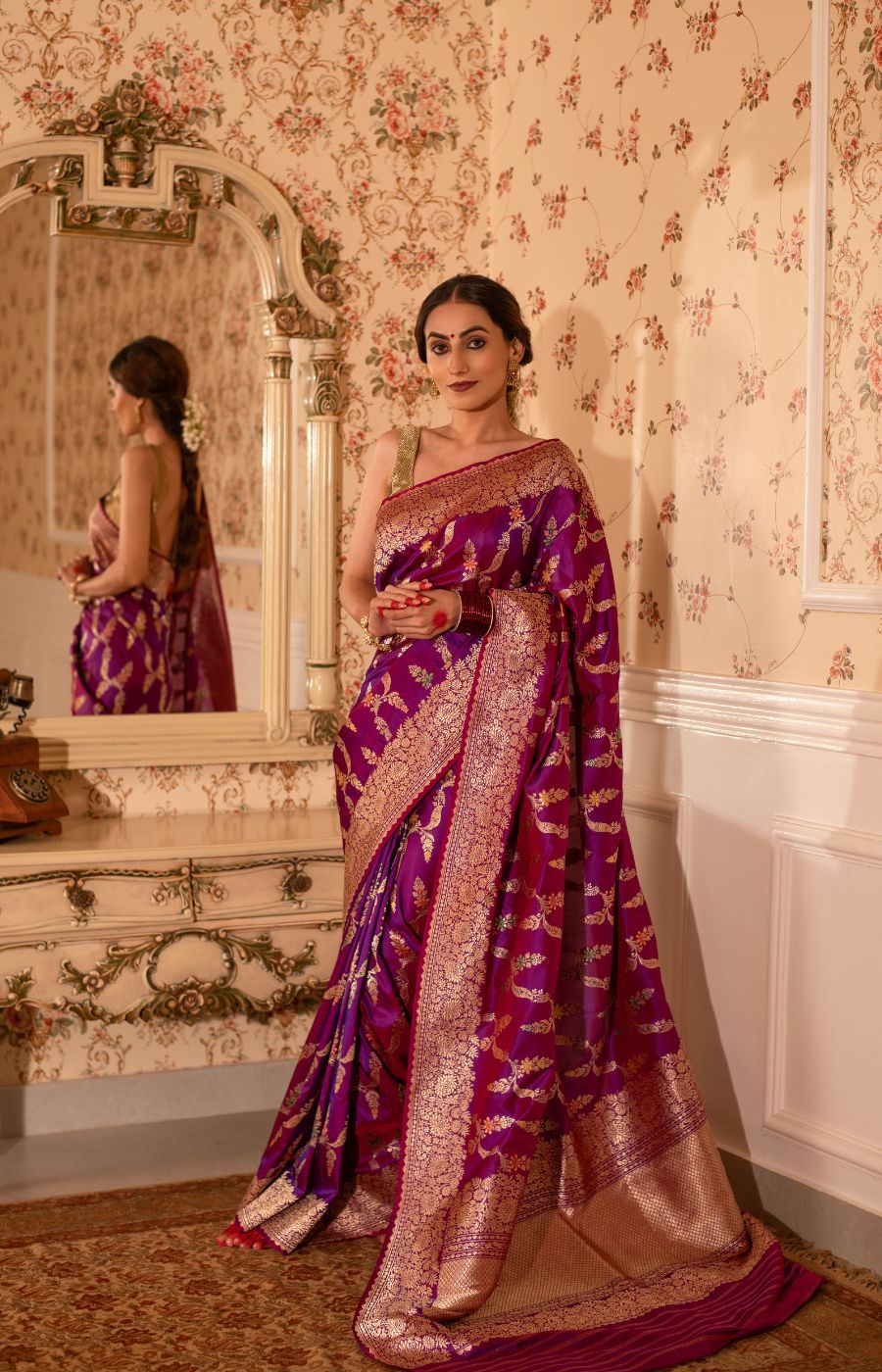 Regal Purple Meenakari Kadwa Jangla Katan Silk Saree