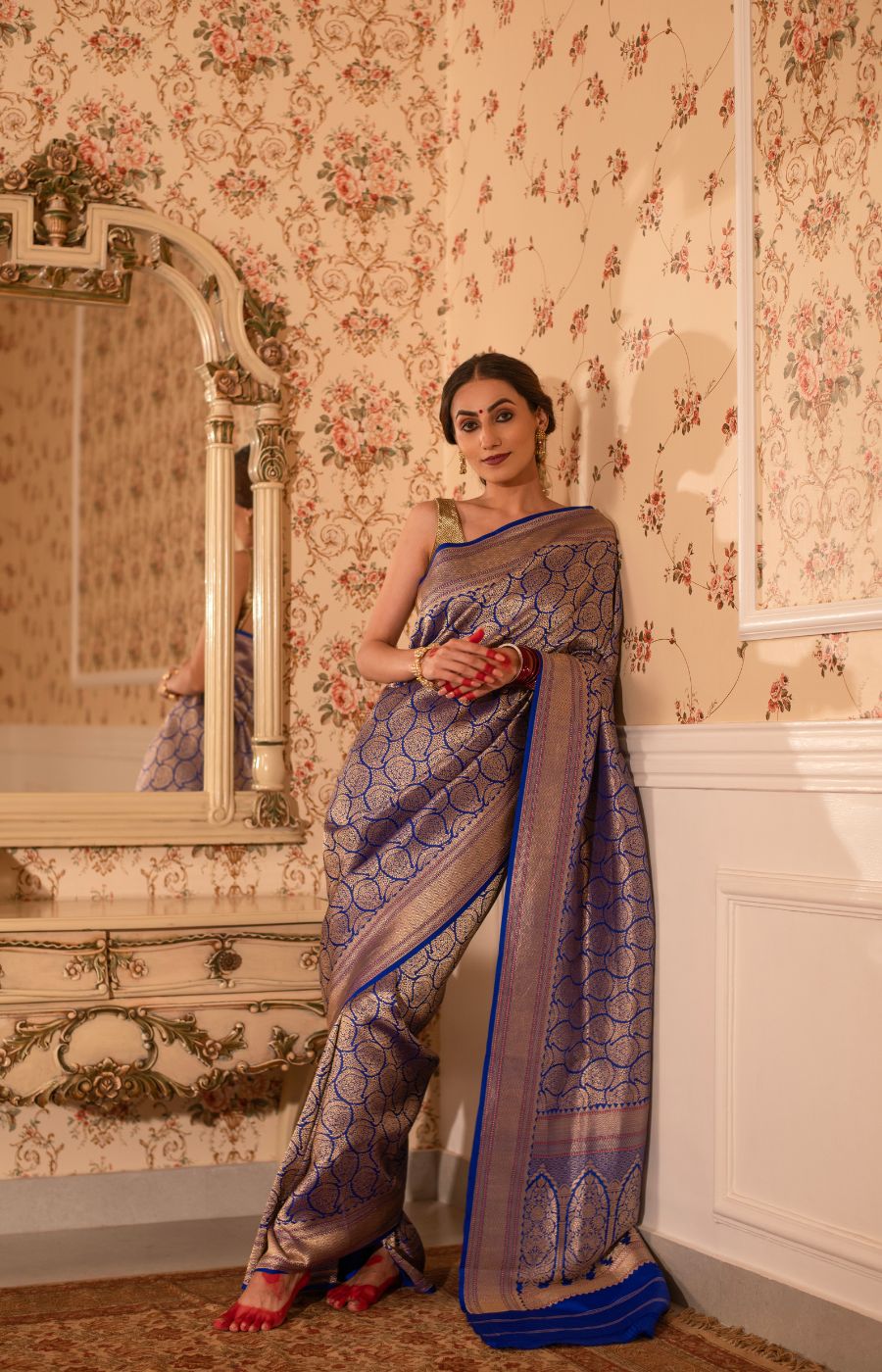 Majestic Royal Blue Banarasi Katan Silk Brocade Saree