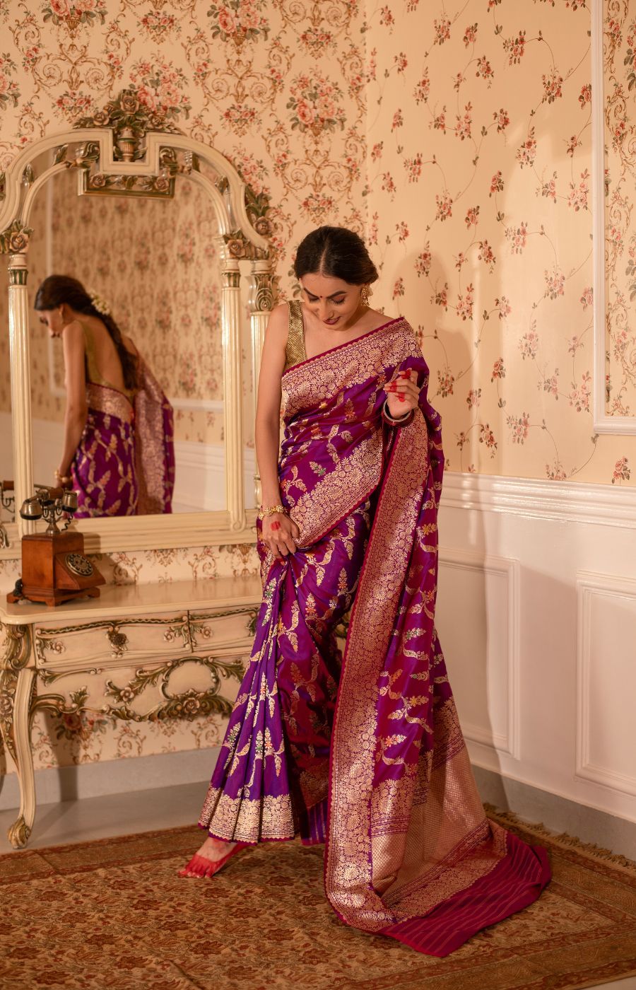 Regal Purple Meenakari Kadwa Jangla Katan Silk Saree