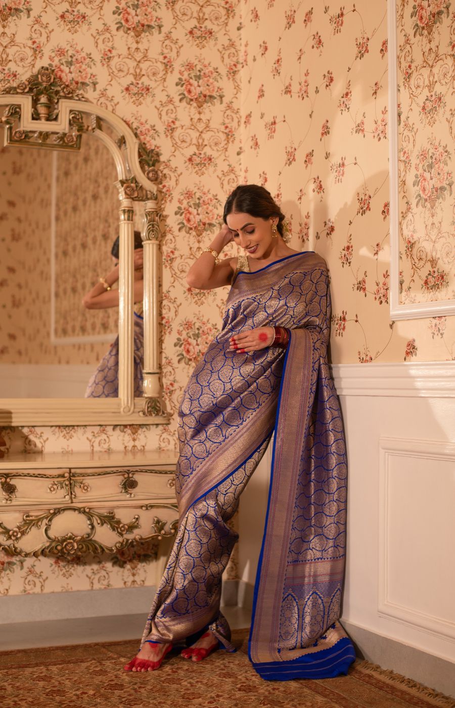Majestic Royal Blue Banarasi Katan Silk Brocade Saree