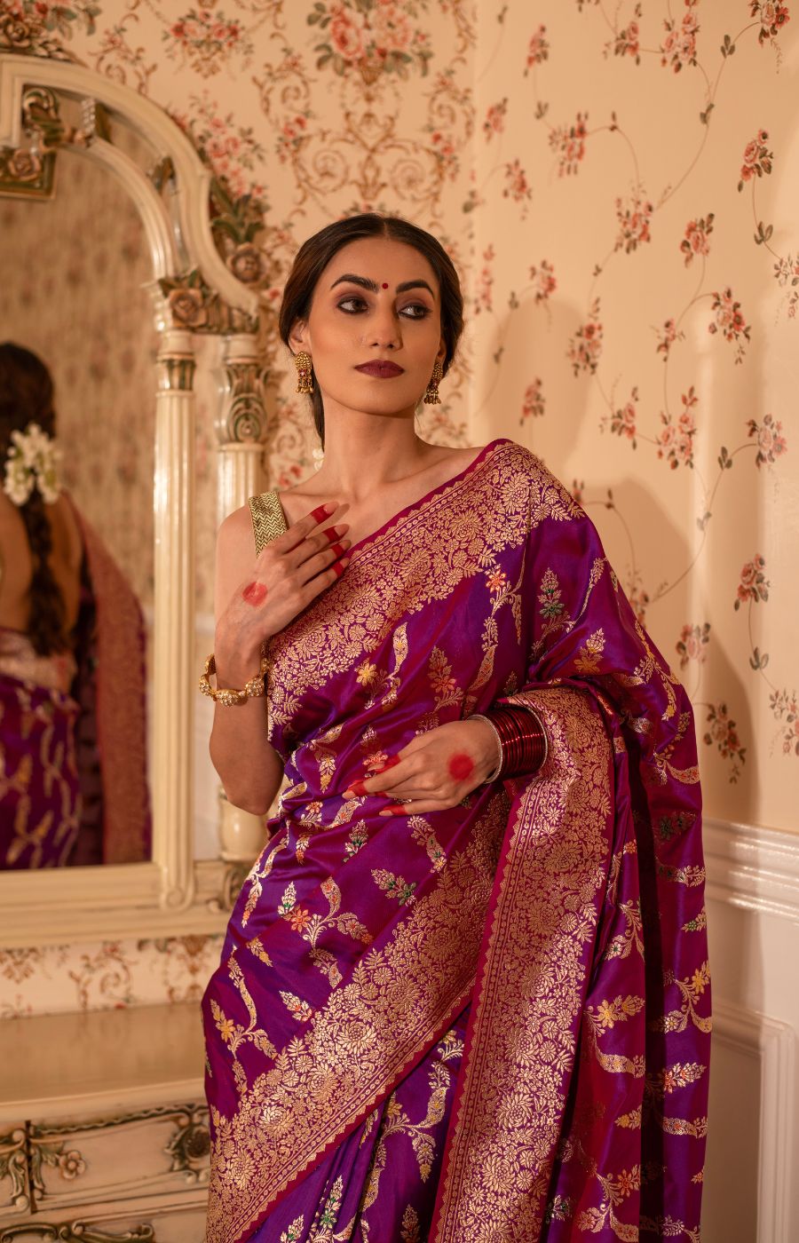 Regal Purple Meenakari Kadwa Jangla Katan Silk Saree