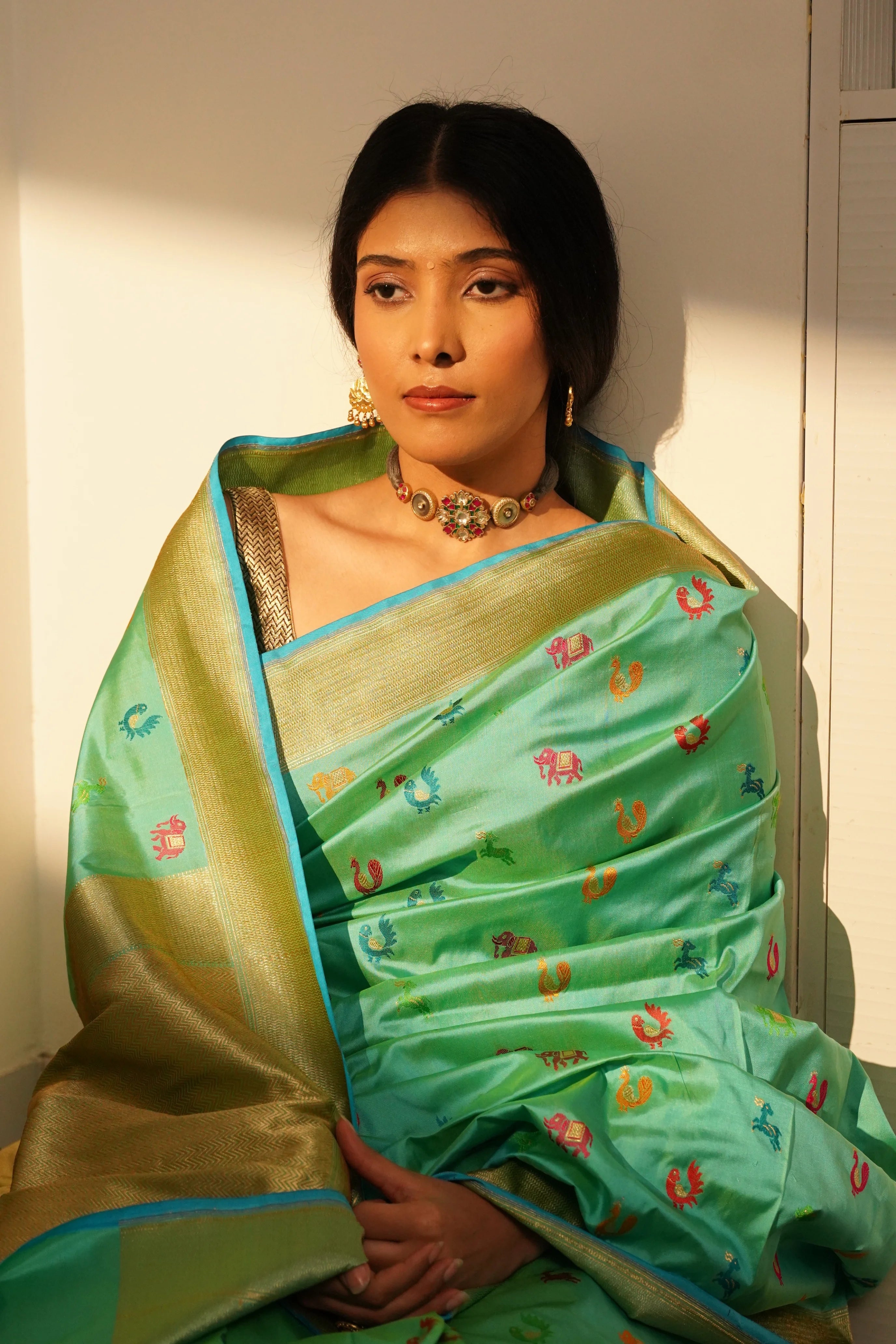 Pure Katan Silk Shikargaha Banarasi Saree – Multi-Colored Meenakari (Dummy)