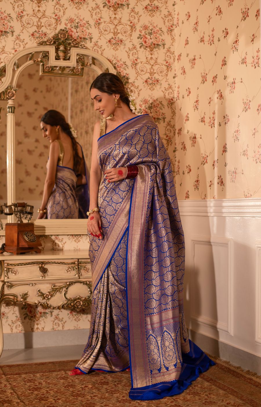 Majestic Royal Blue Banarasi Katan Silk Brocade Saree