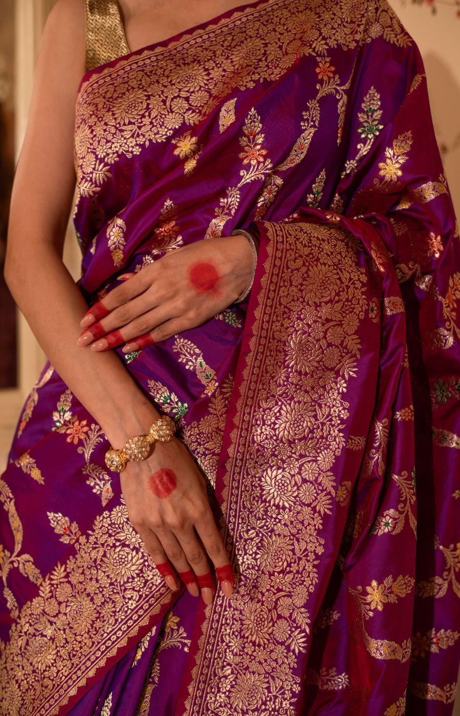 Regal Purple Meenakari Kadwa Jangla Katan Silk Saree