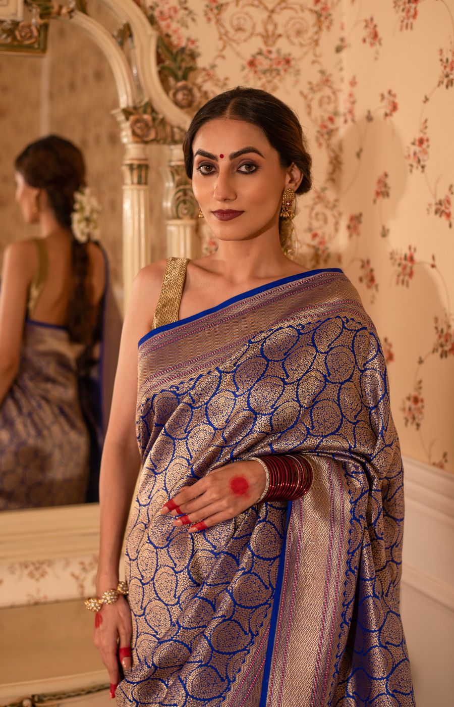 Majestic Royal Blue Banarasi Katan Silk Brocade Saree
