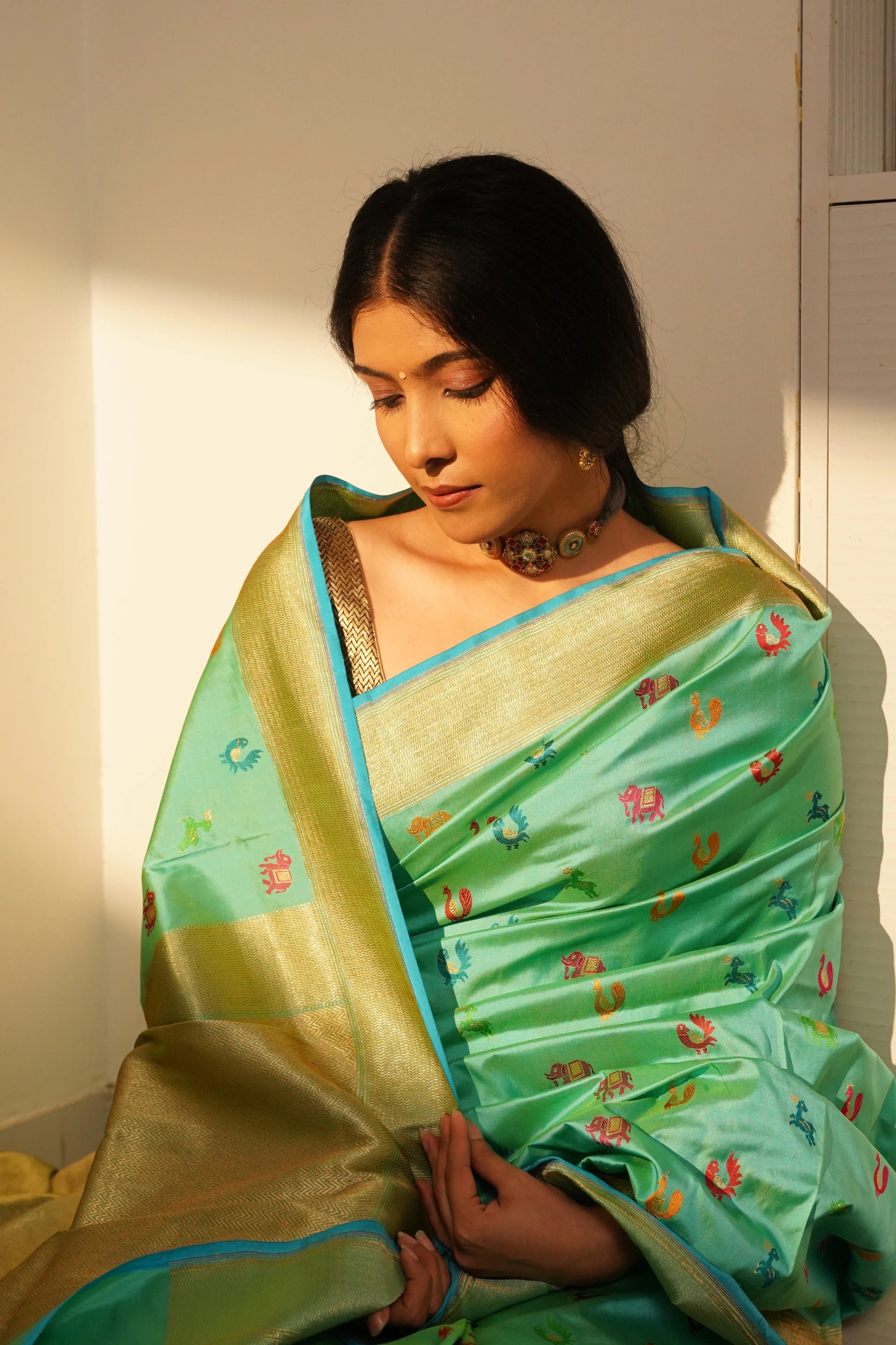 Pure Katan Silk Shikargaha Banarasi Saree – Multi-Colored Meenakari (Dummy)