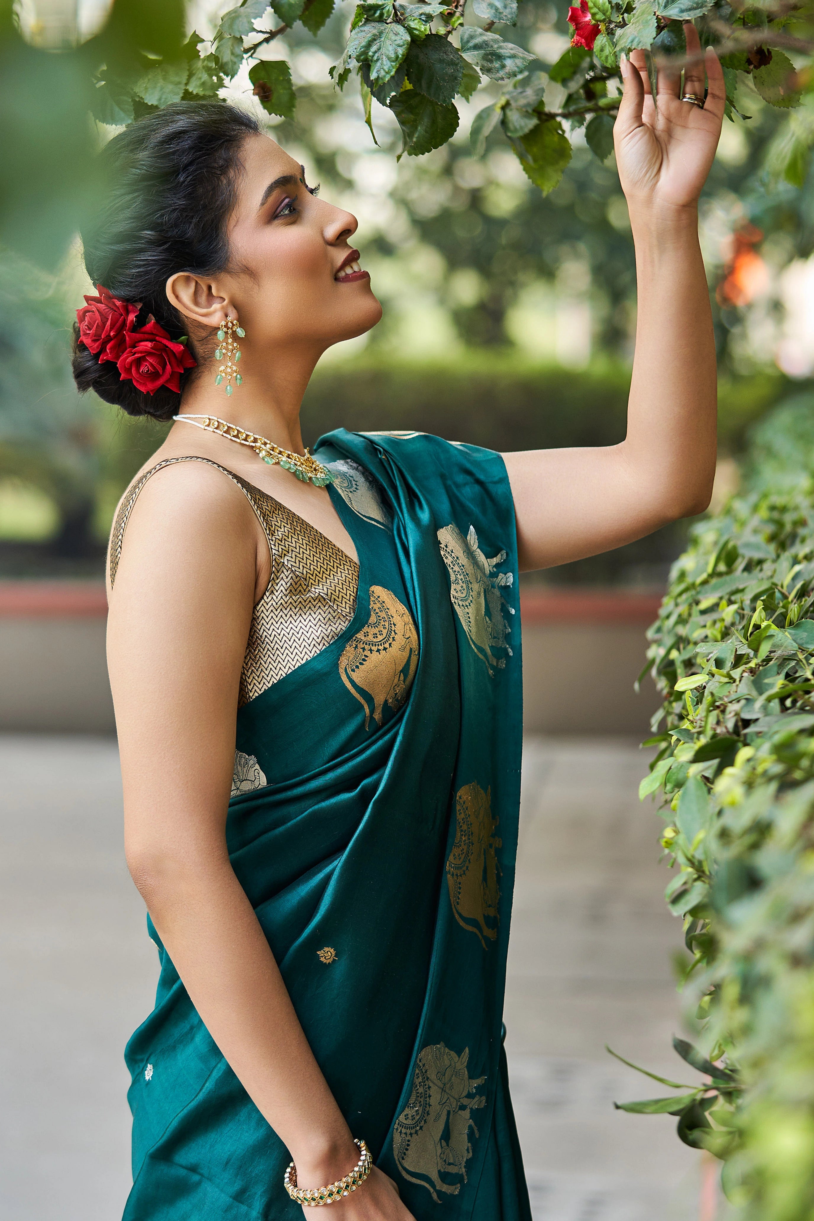 Mallika Katan Silk Banarasi Saree with Nandi Motif Border