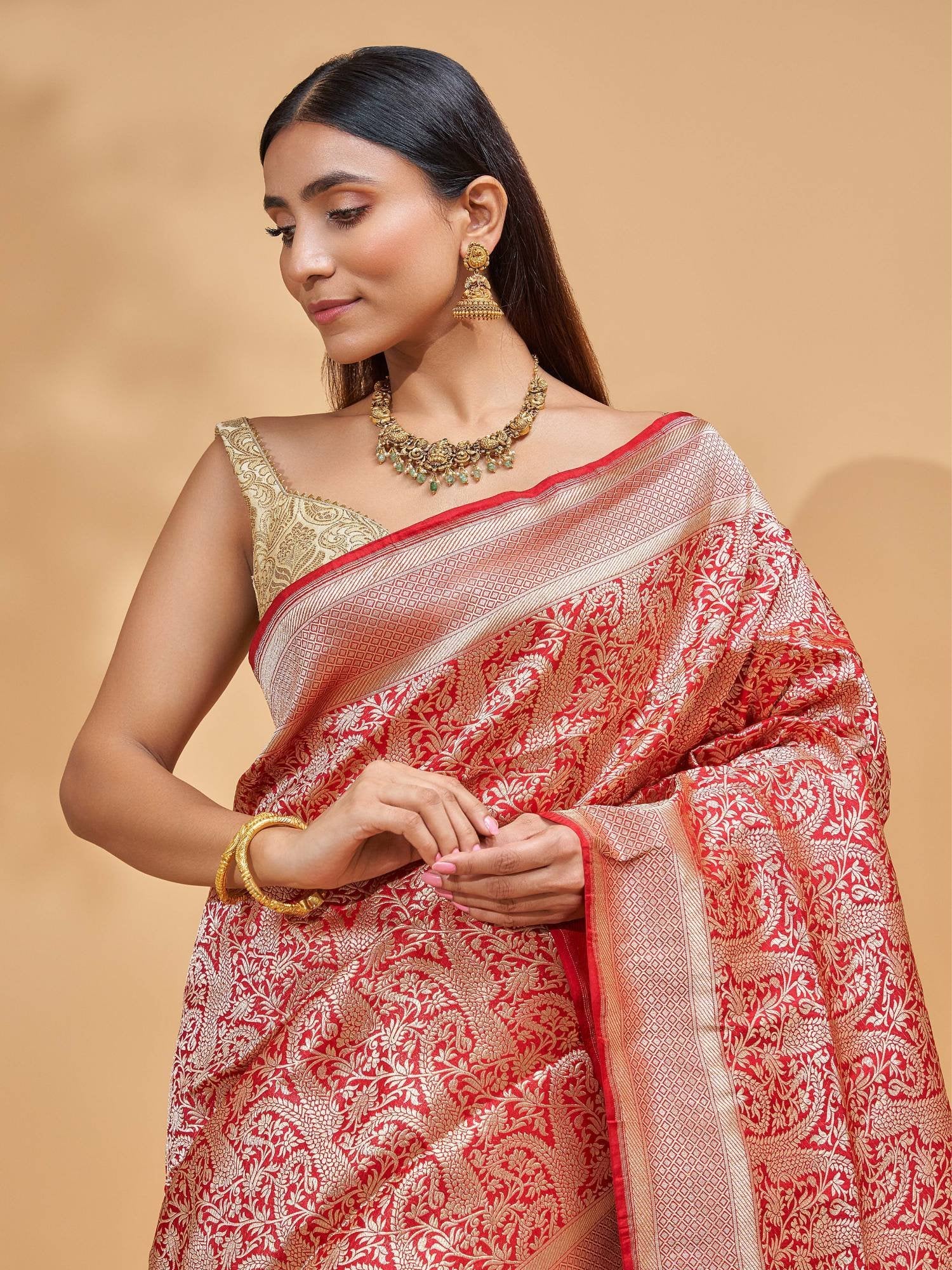 Nitya (Brocade Red Paisley Saree)