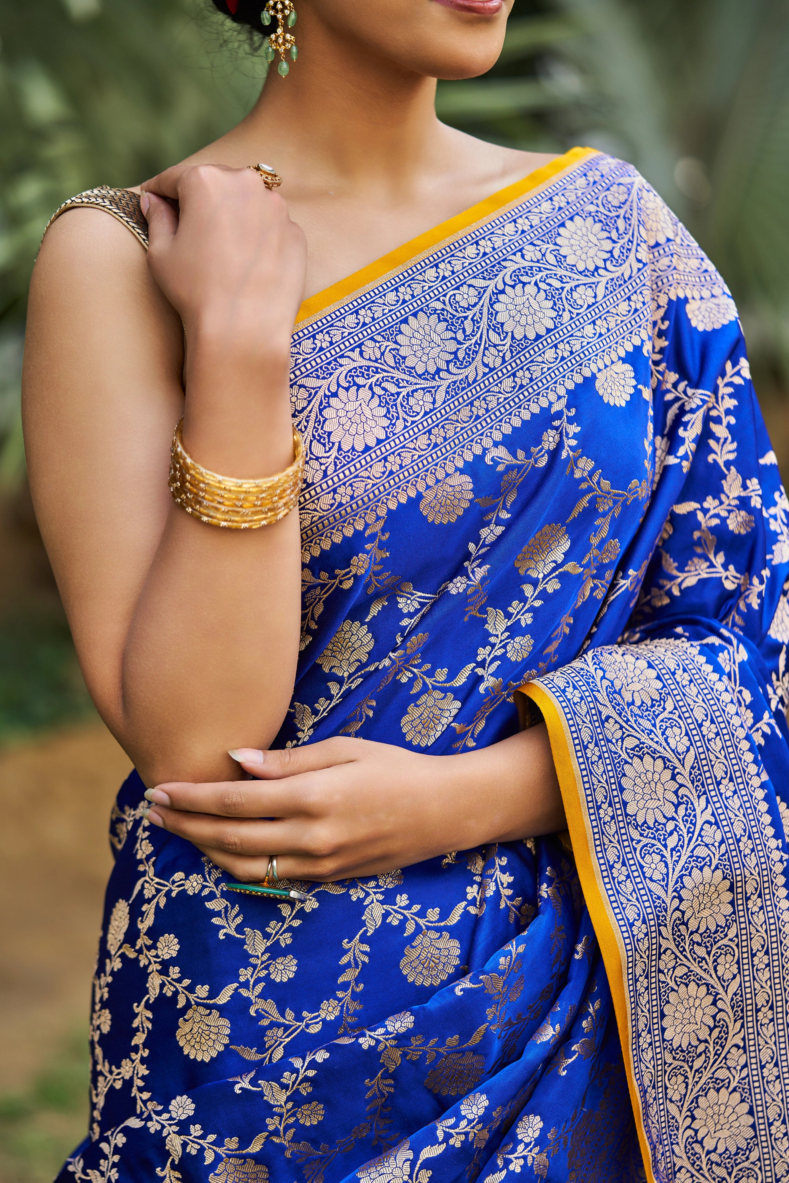 Kamalini Royal Blue Satin Mushru Silk Banarasi Saree