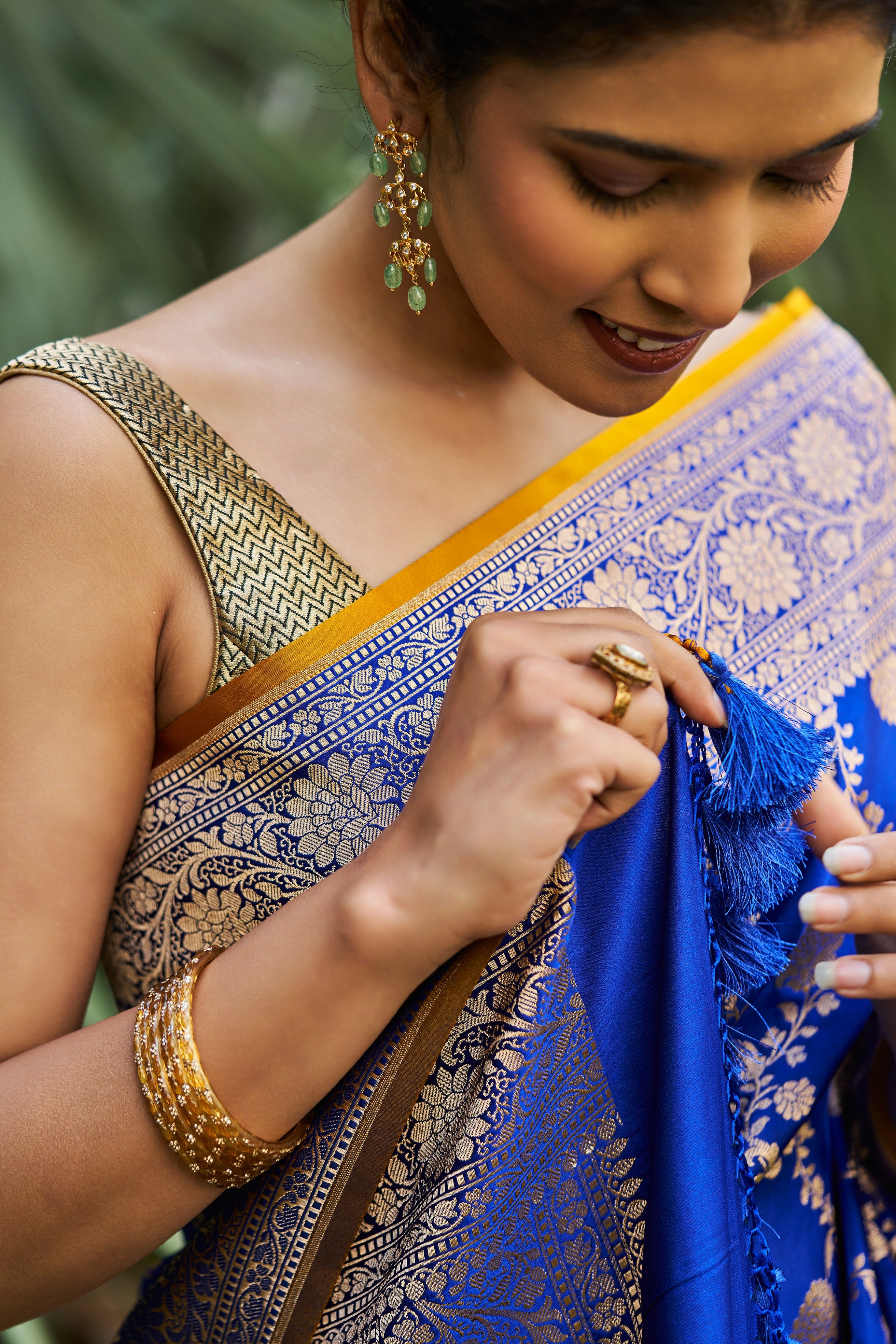 Kamalini Royal Blue Satin Mushru Silk Banarasi Saree