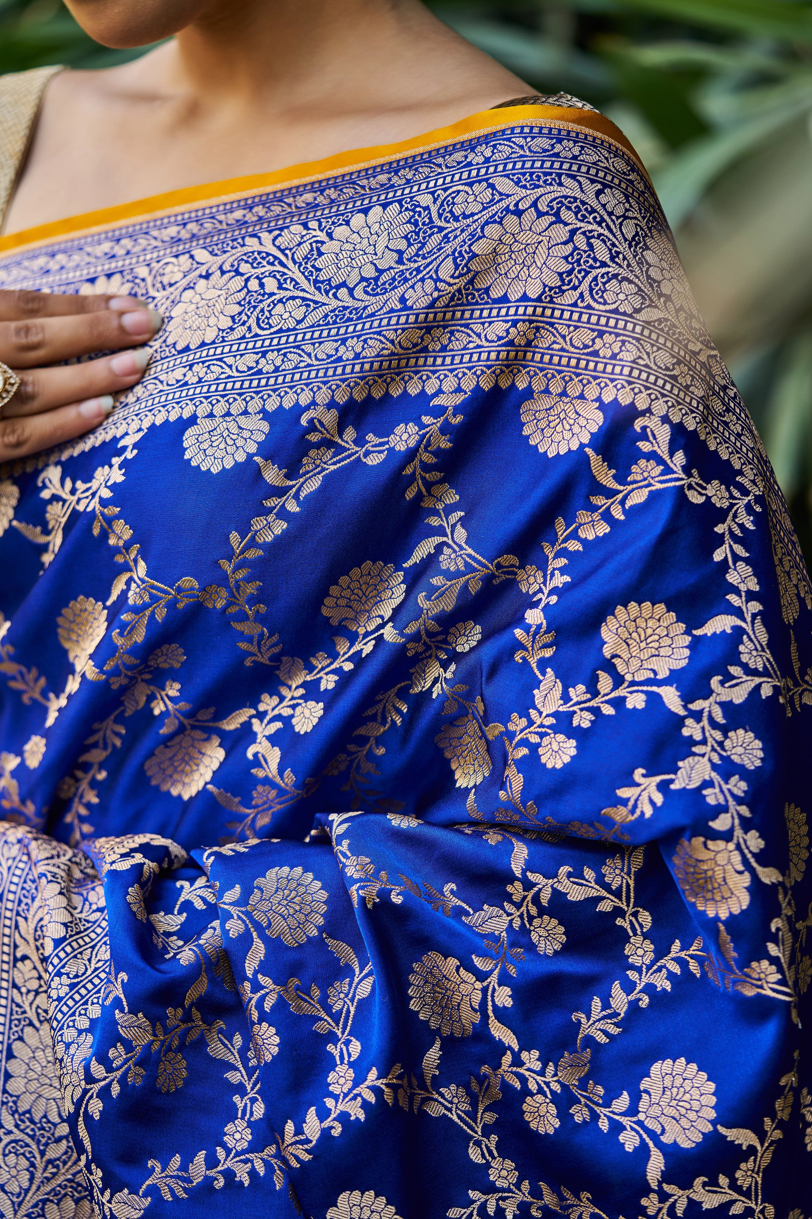Kamalini Royal Blue Satin Mushru Silk Banarasi Saree