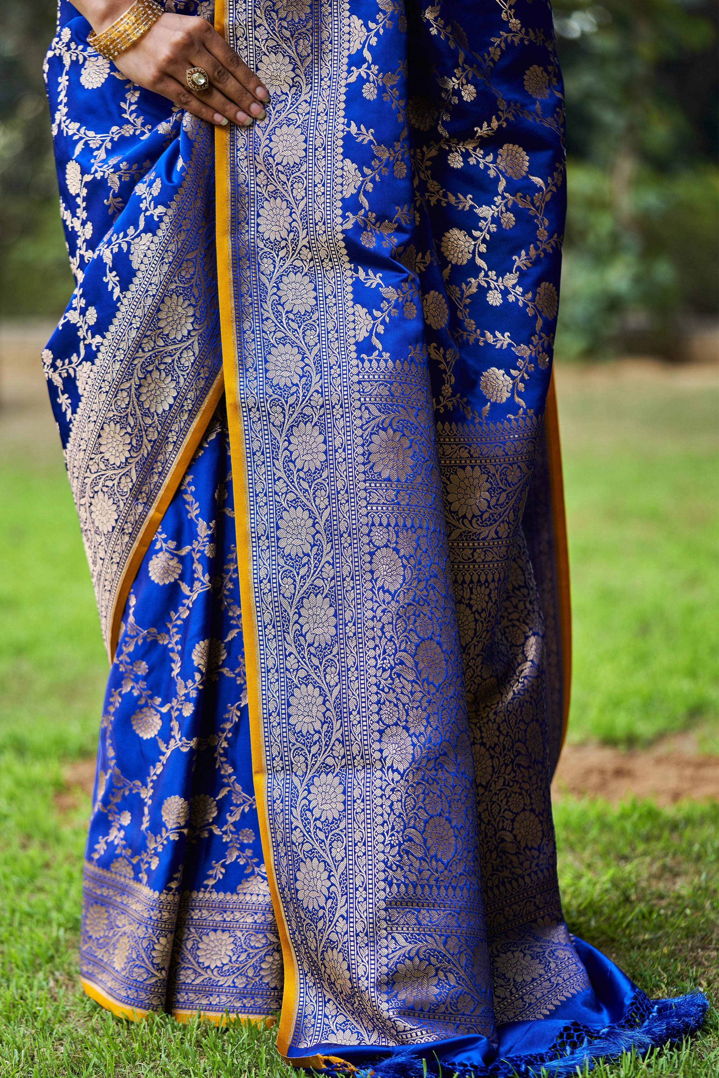 Kamalini Royal Blue Satin Mushru Silk Banarasi Saree