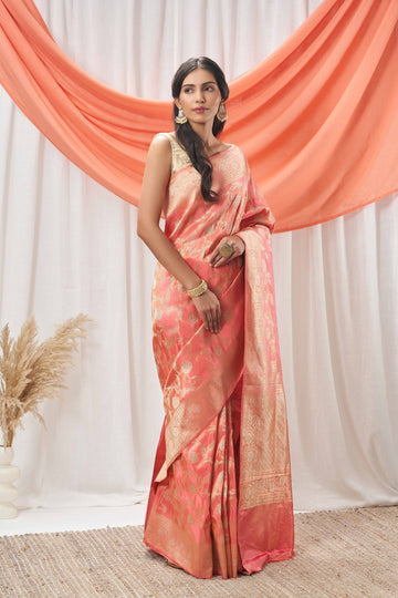 Tissue Peach Jangla Saree