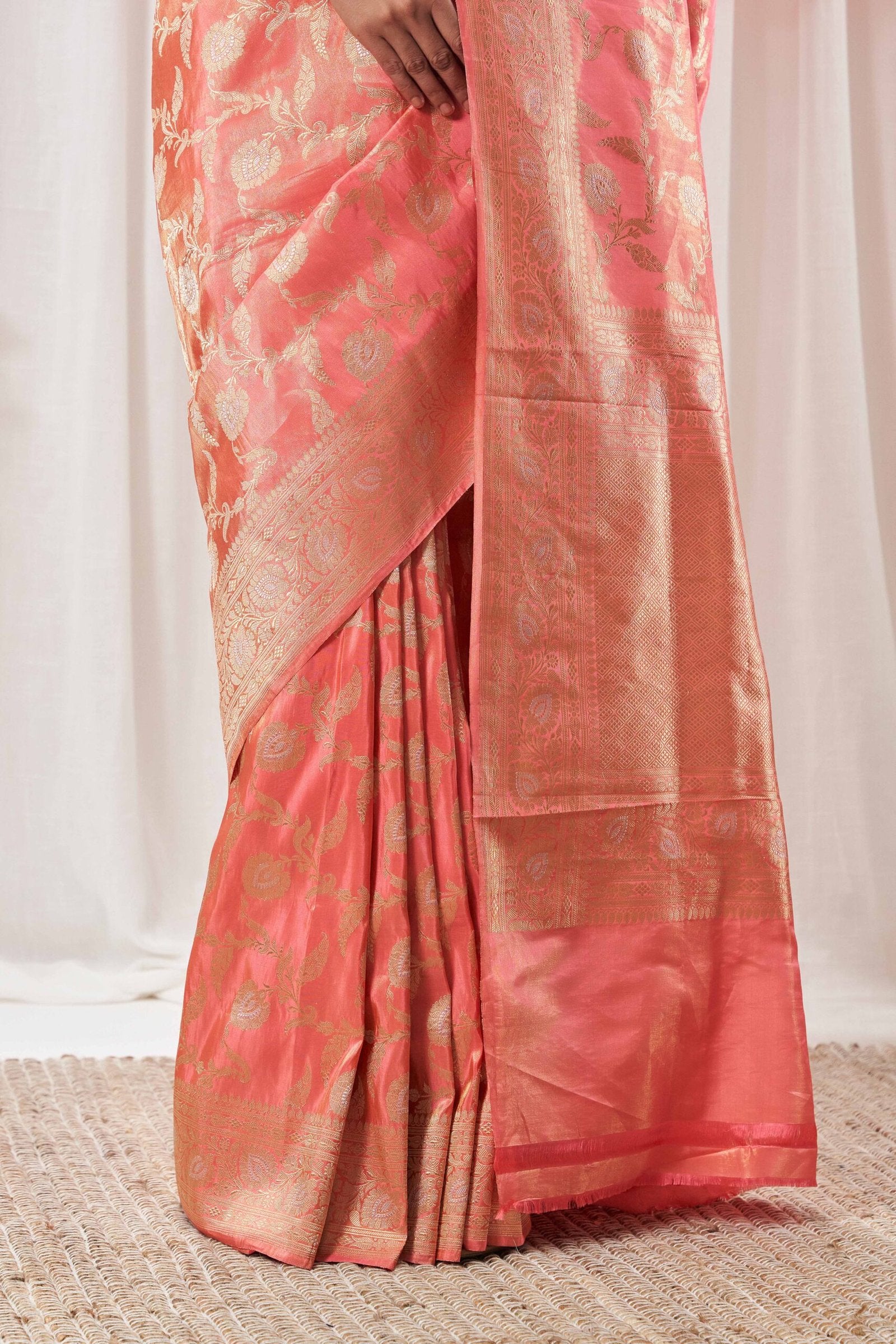 Tissue Peach Jangla Saree