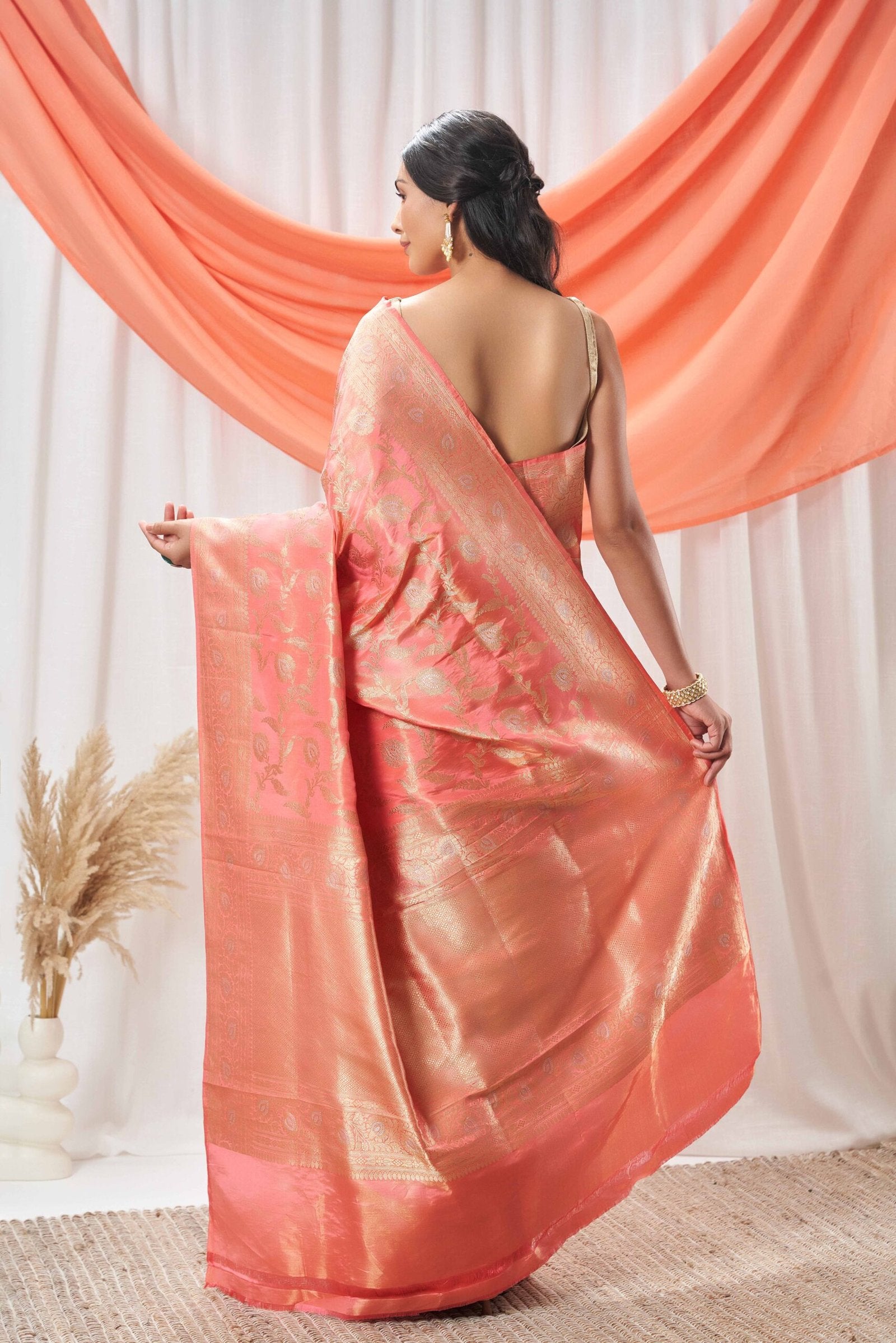 Tissue Peach Jangla Saree