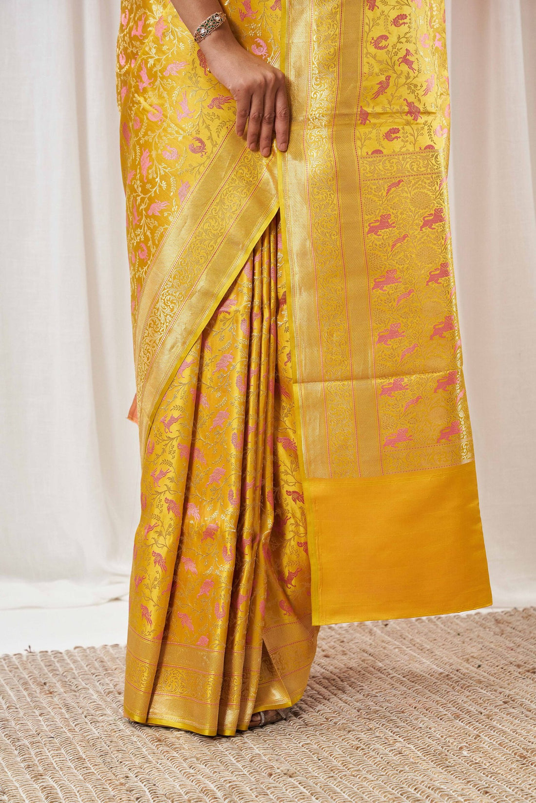 Yellow Allover Mushru Silk Saree