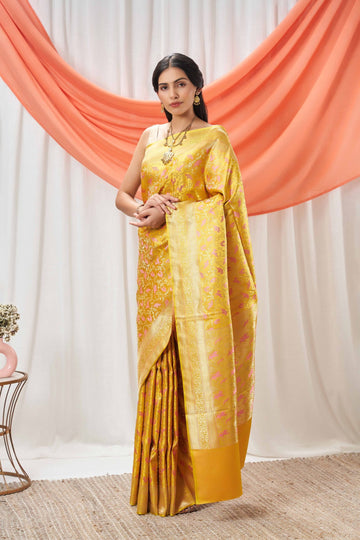 Yellow Allover Mushru Silk Saree